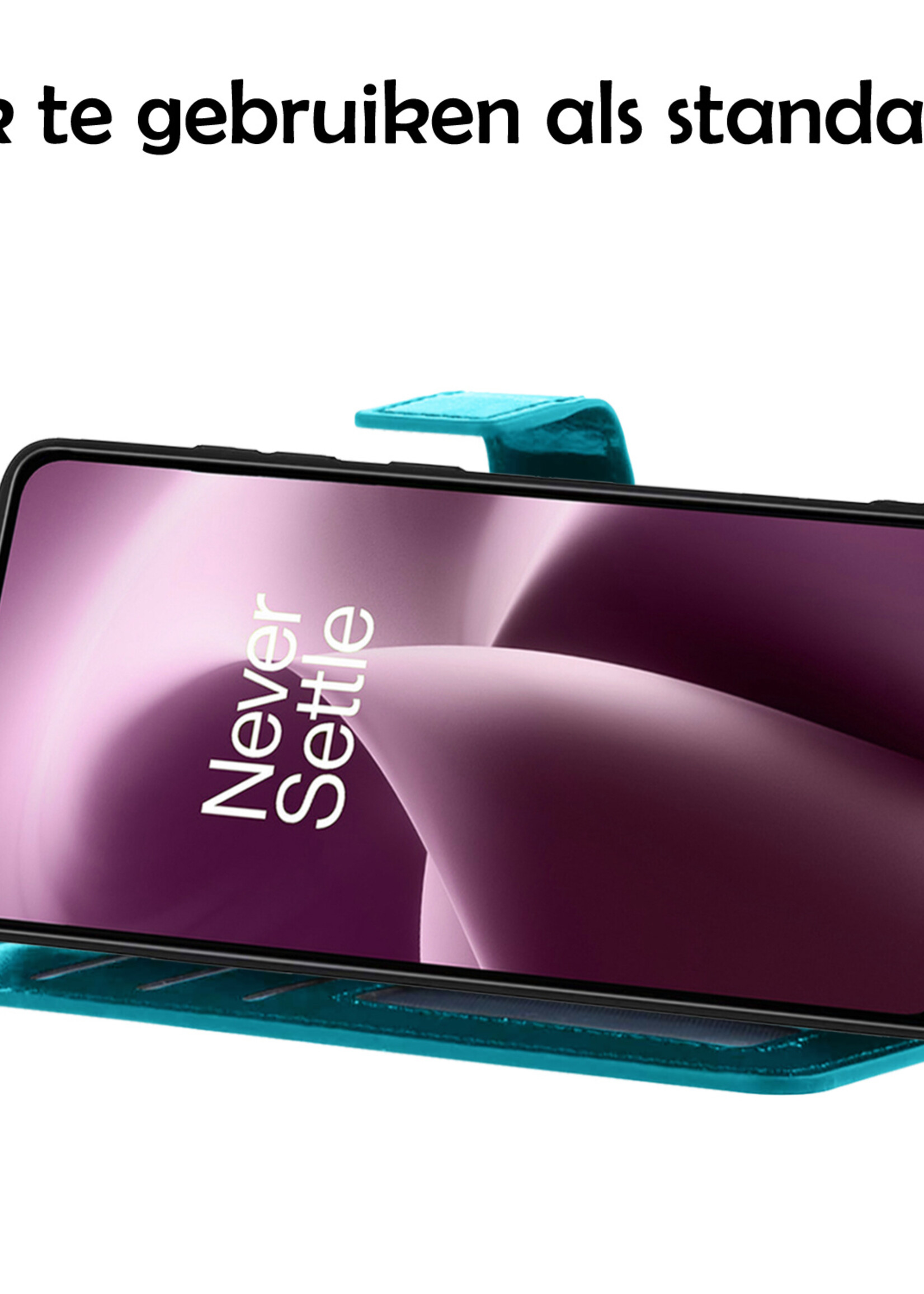 LUQ Hoesje Geschikt voor OnePlus Nord 2T Hoesje Book Case Hoes Wallet Cover - Hoes Geschikt voor OnePlus Nord 2T Hoesje Bookcase Hoes - Turquoise