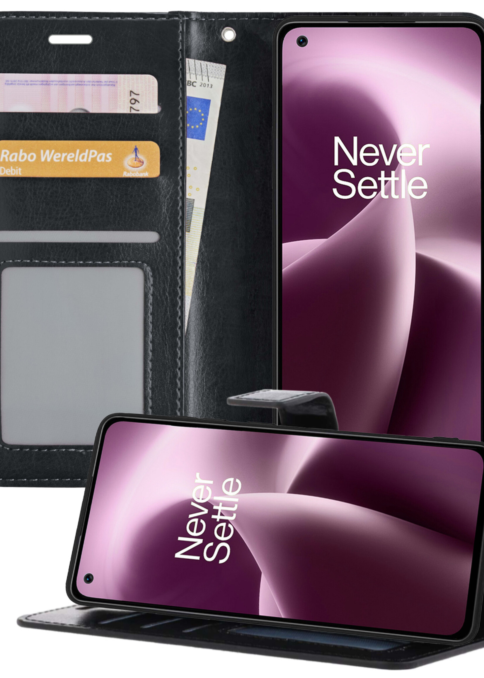 LUQ Hoesje Geschikt voor OnePlus Nord 2T Hoesje Book Case Hoes Wallet Cover - Hoes Geschikt voor OnePlus Nord 2T Hoesje Bookcase Hoes - Zwart