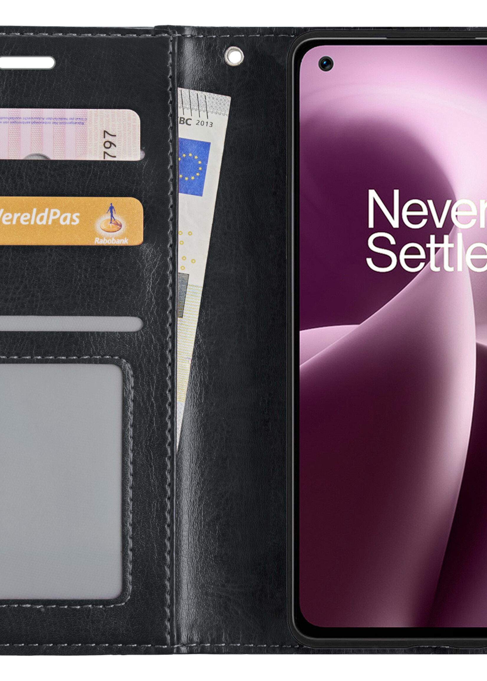 LUQ Hoesje Geschikt voor OnePlus Nord 2T Hoesje Book Case Hoes Wallet Cover - Hoes Geschikt voor OnePlus Nord 2T Hoesje Bookcase Hoes - Zwart