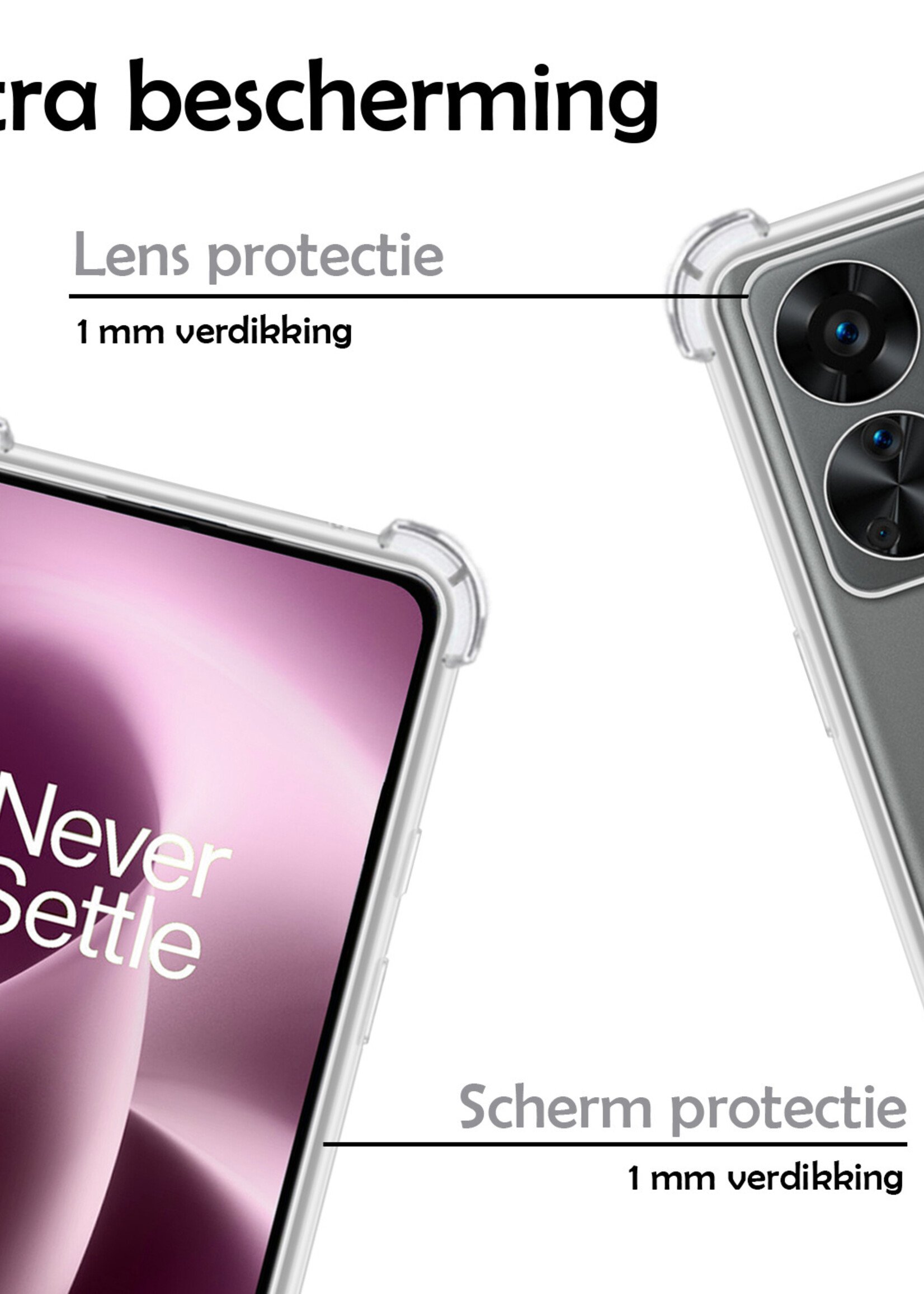 LUQ Hoesje Geschikt voor OnePlus Nord 2T Hoesje Shockproof Case Siliconen Met 2x Screenprotector - Hoes Geschikt voor OnePlus Nord 2T Hoes Cover Siliconen - Transparant