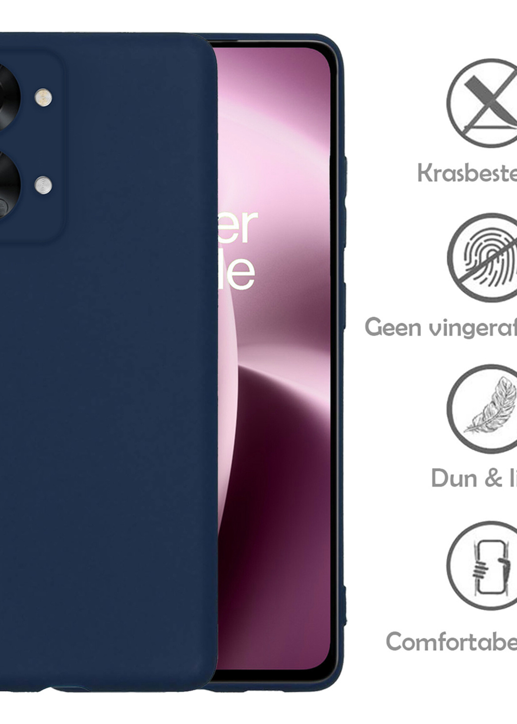 LUQ Hoesje Geschikt voor OnePlus Nord 2T Hoesje Siliconen Case Met Screenprotector - Hoes Geschikt voor OnePlus Nord 2T Hoes Siliconen - Donkerblauw