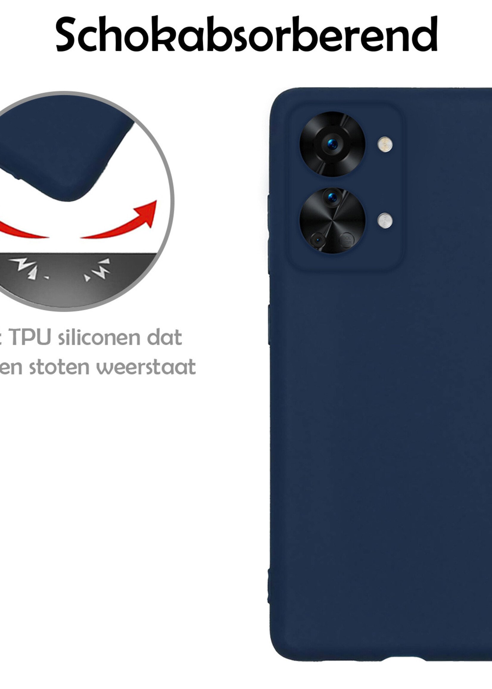 LUQ Hoesje Geschikt voor OnePlus Nord 2T Hoesje Siliconen Case Met Screenprotector - Hoes Geschikt voor OnePlus Nord 2T Hoes Siliconen - Donkerblauw