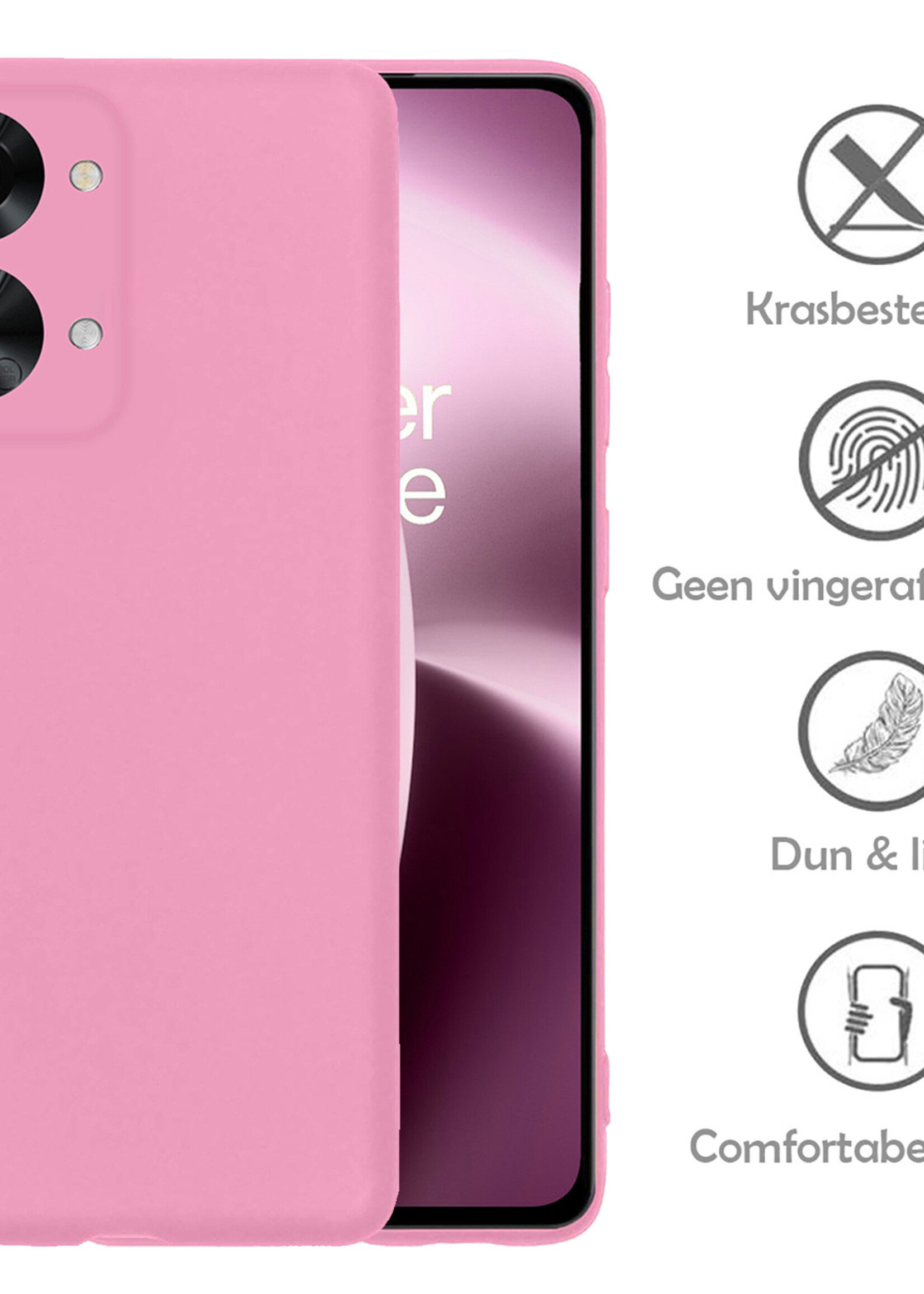 LUQ Hoesje Geschikt voor OnePlus Nord 2T Hoesje Siliconen Case Met Screenprotector - Hoes Geschikt voor OnePlus Nord 2T Hoes Siliconen - Lichtroze