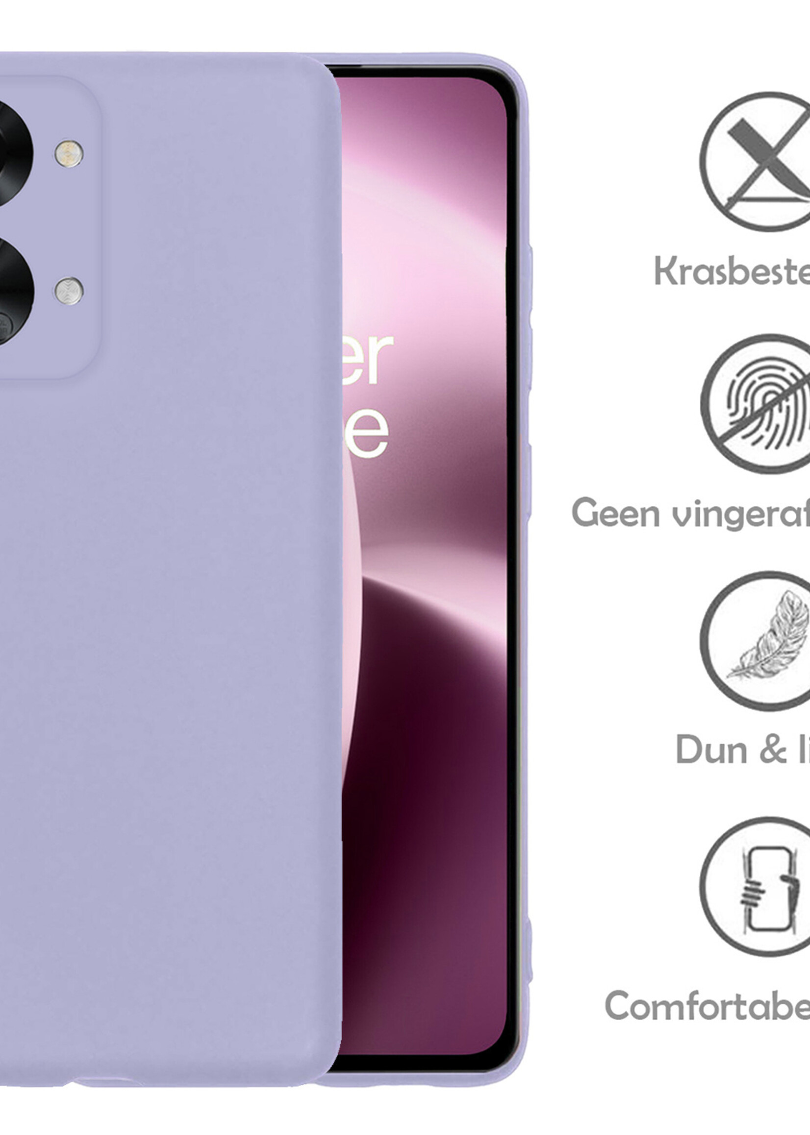 LUQ Hoesje Geschikt voor OnePlus Nord 2T Hoesje Siliconen Case Met 2x Screenprotector - Hoes Geschikt voor OnePlus Nord 2T Hoes Siliconen - Lila