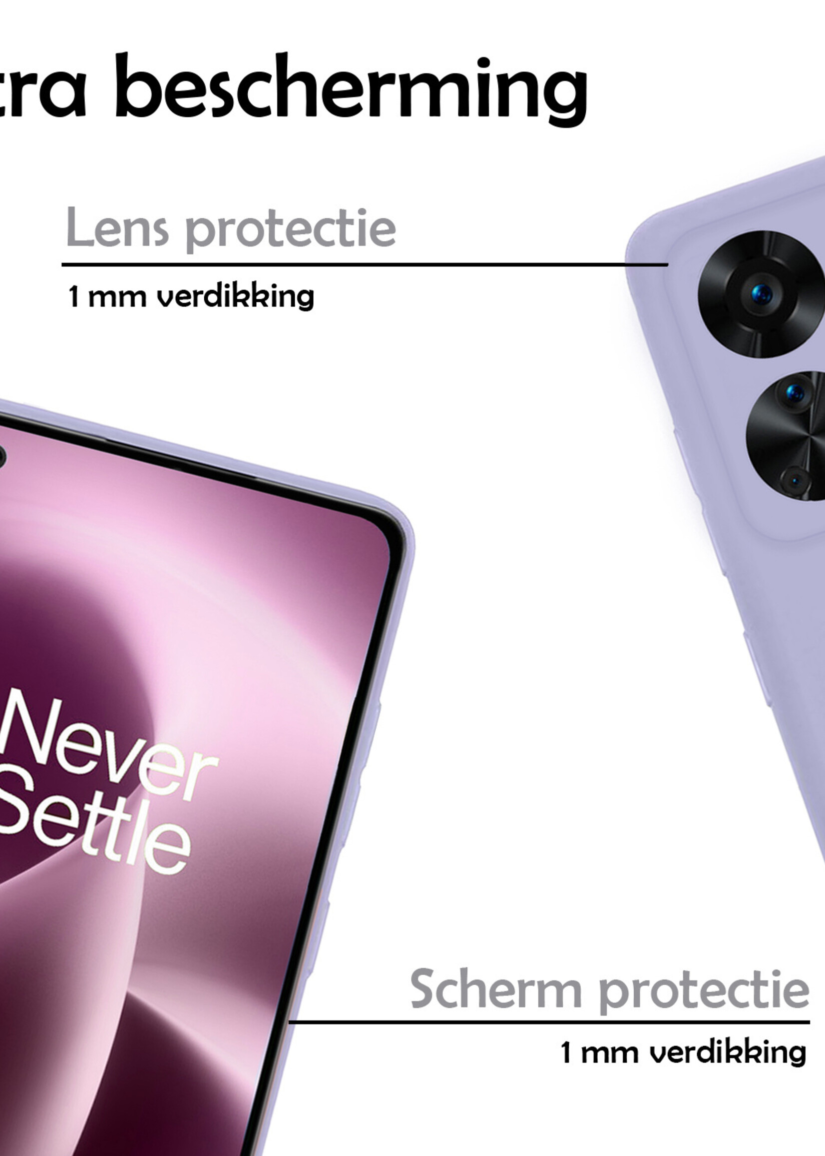 LUQ Hoesje Geschikt voor OnePlus Nord 2T Hoesje Siliconen Case Met 2x Screenprotector - Hoes Geschikt voor OnePlus Nord 2T Hoes Siliconen - Lila