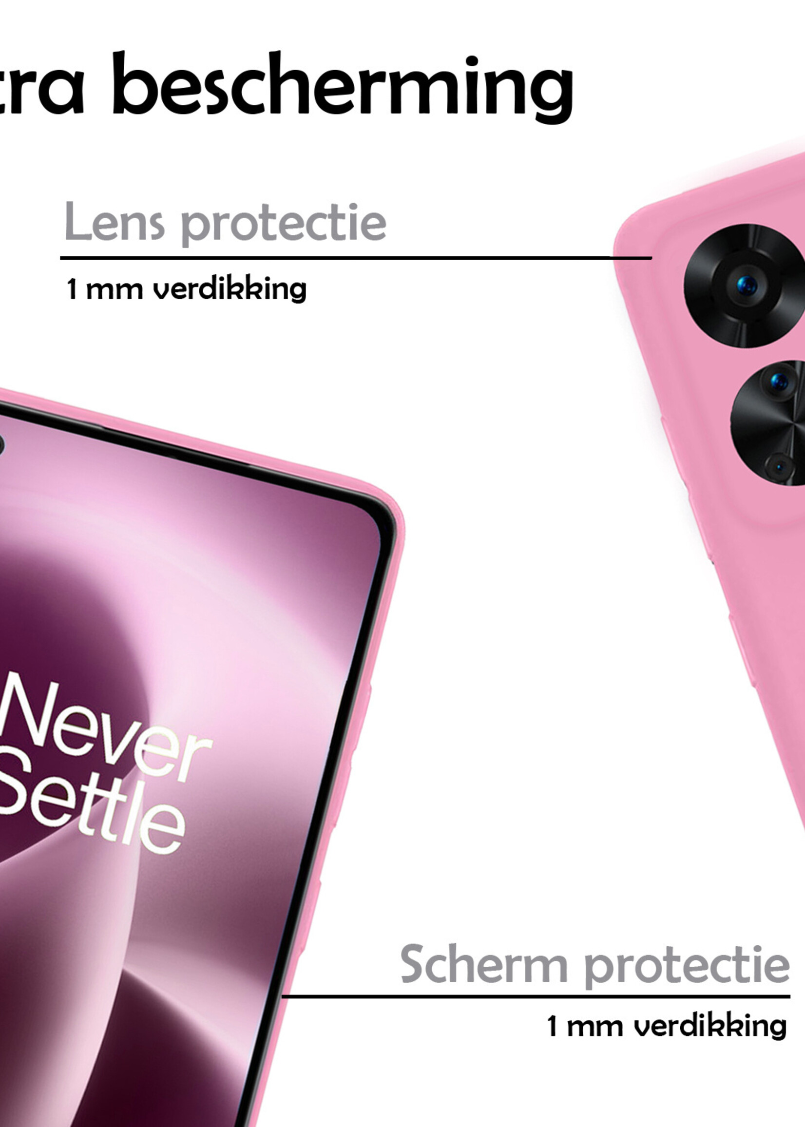 LUQ Hoesje Geschikt voor OnePlus Nord 2T Hoesje Siliconen Case Met 2x Screenprotector - Hoes Geschikt voor OnePlus Nord 2T Hoes Siliconen - Lichtroze