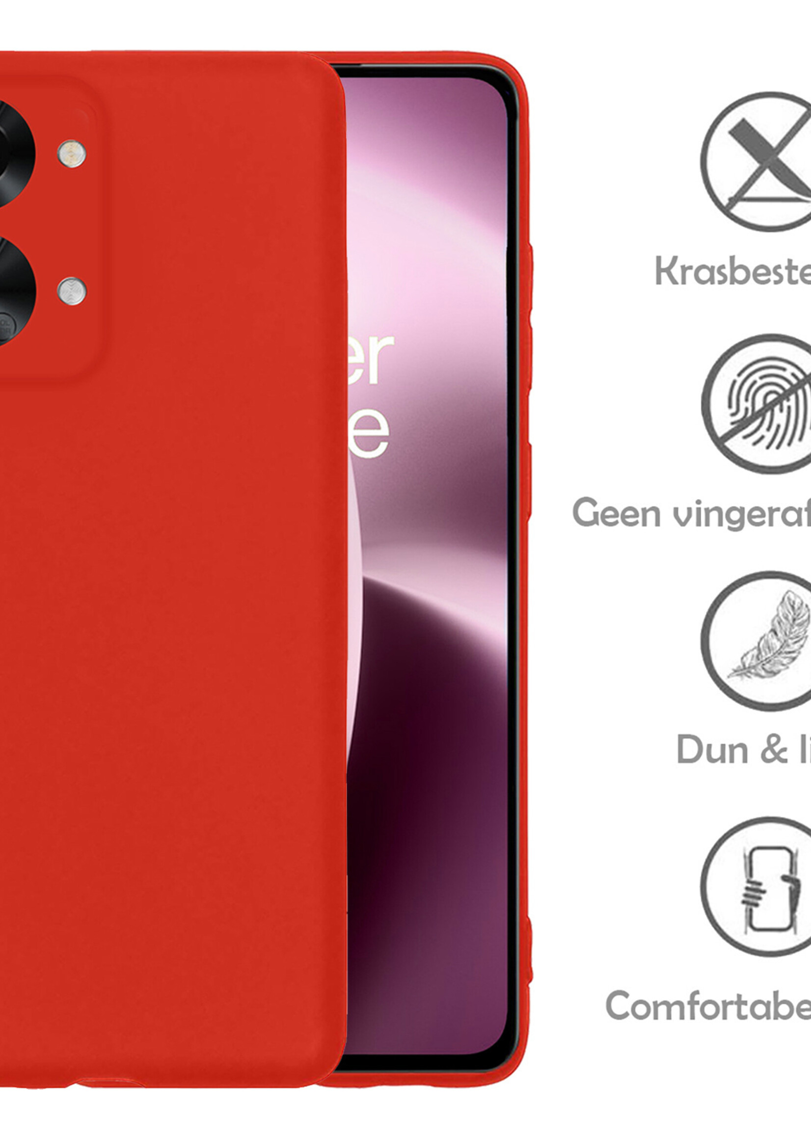 LUQ Hoesje Geschikt voor OnePlus Nord 2T Hoesje Siliconen Case Met 2x Screenprotector - Hoes Geschikt voor OnePlus Nord 2T Hoes Siliconen - Rood