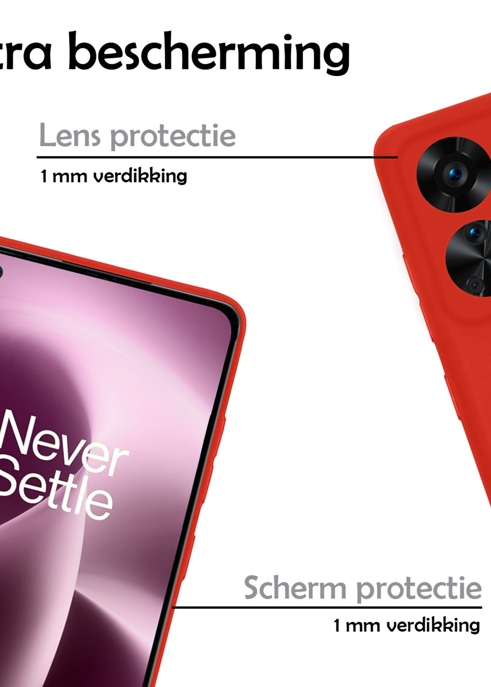 LUQ Hoesje Geschikt voor OnePlus Nord 2T Hoesje Siliconen Case Met 2x Screenprotector - Hoes Geschikt voor OnePlus Nord 2T Hoes Siliconen - Rood