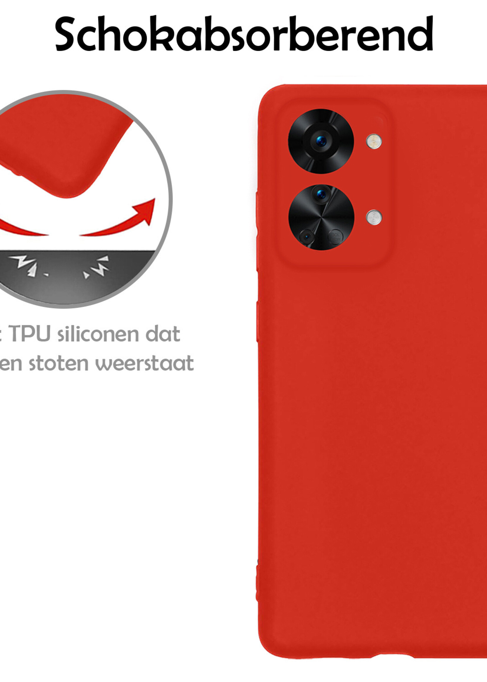 LUQ Hoesje Geschikt voor OnePlus Nord 2T Hoesje Siliconen Case Met 2x Screenprotector - Hoes Geschikt voor OnePlus Nord 2T Hoes Siliconen - Rood