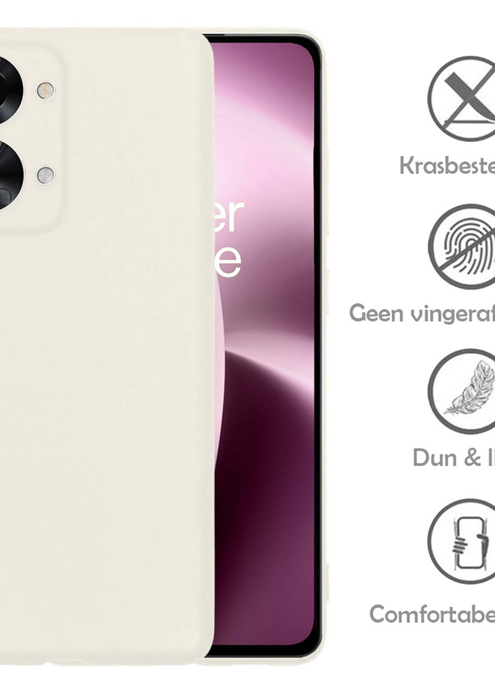 LUQ Hoesje Geschikt voor OnePlus Nord 2T Hoesje Siliconen Case Met 2x Screenprotector - Hoes Geschikt voor OnePlus Nord 2T Hoes Siliconen - Wit