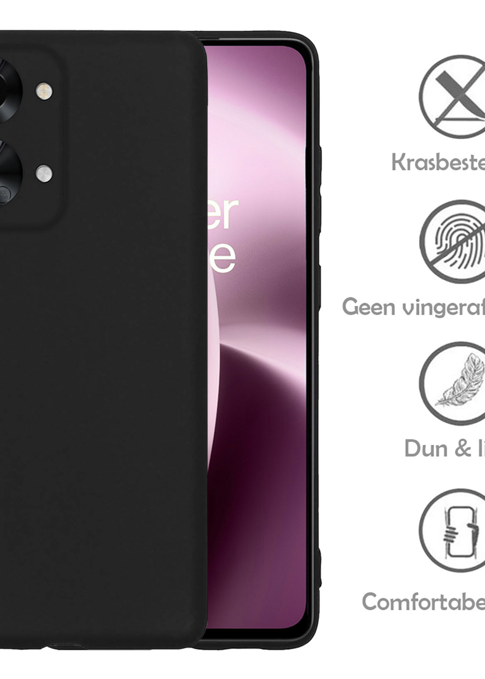LUQ Hoesje Geschikt voor OnePlus Nord 2T Hoesje Siliconen Case Met 2x Screenprotector - Hoes Geschikt voor OnePlus Nord 2T Hoes Siliconen - Zwart