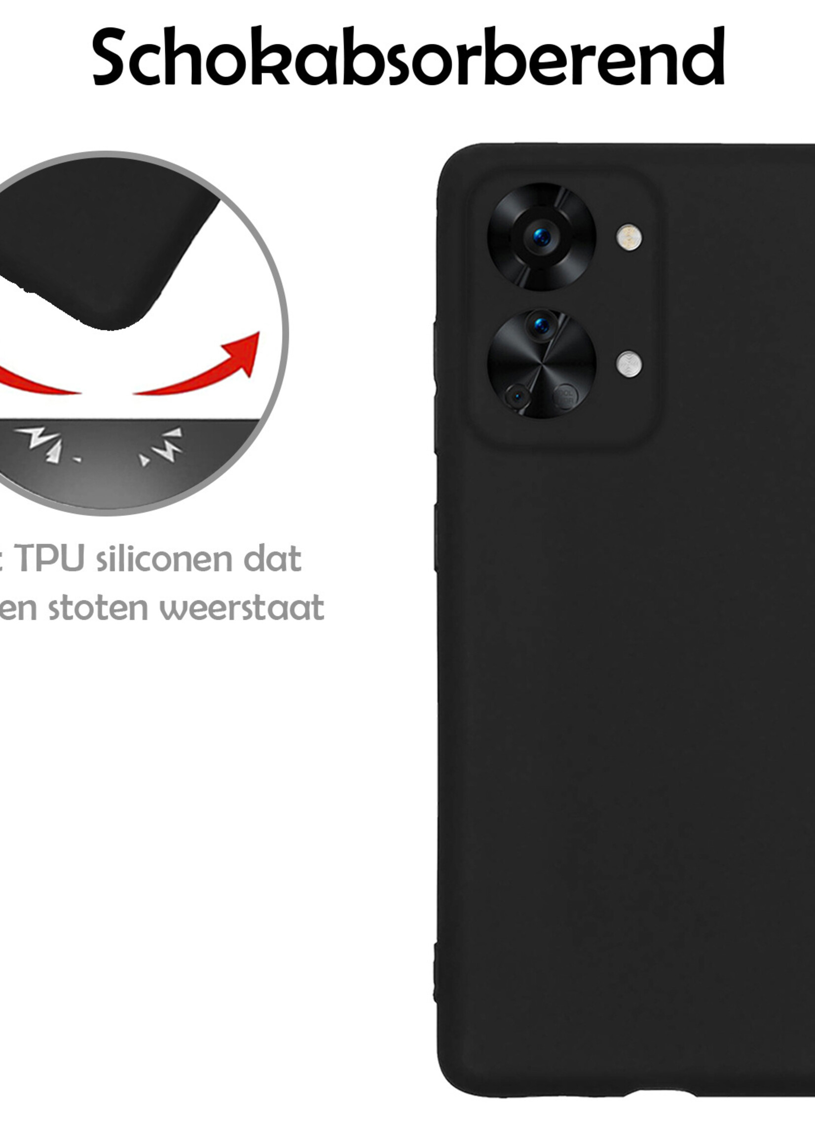 LUQ Hoesje Geschikt voor OnePlus Nord 2T Hoesje Siliconen Case Met 2x Screenprotector - Hoes Geschikt voor OnePlus Nord 2T Hoes Siliconen - Zwart