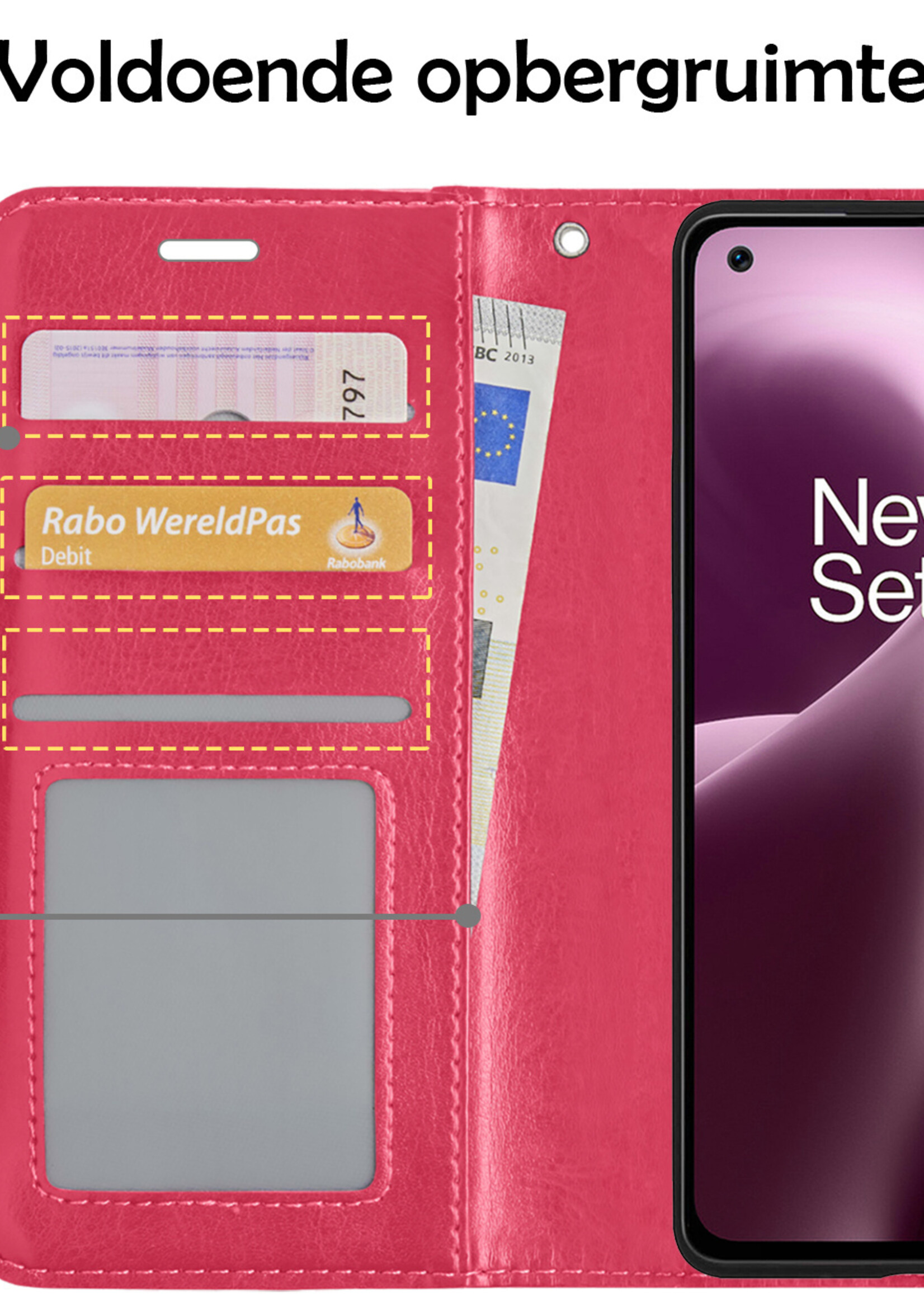 LUQ Hoesje Geschikt voor OnePlus Nord 2T Hoesje Book Case Hoes Wallet Cover Met Screenprotector - Hoes Geschikt voor OnePlus Nord 2T Hoesje Bookcase Hoes - Donkerroze