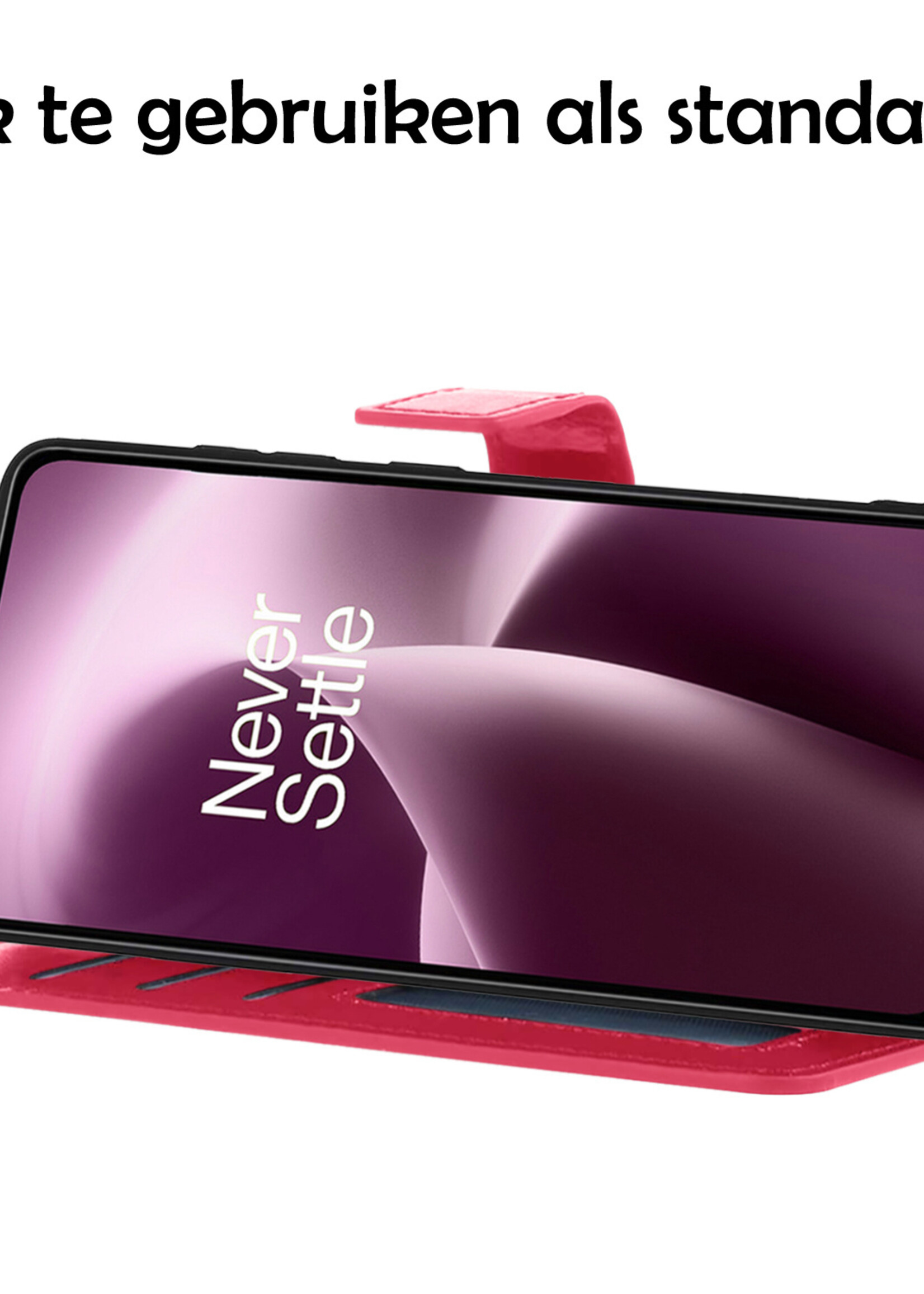 LUQ Hoesje Geschikt voor OnePlus Nord 2T Hoesje Book Case Hoes Wallet Cover Met Screenprotector - Hoes Geschikt voor OnePlus Nord 2T Hoesje Bookcase Hoes - Donkerroze
