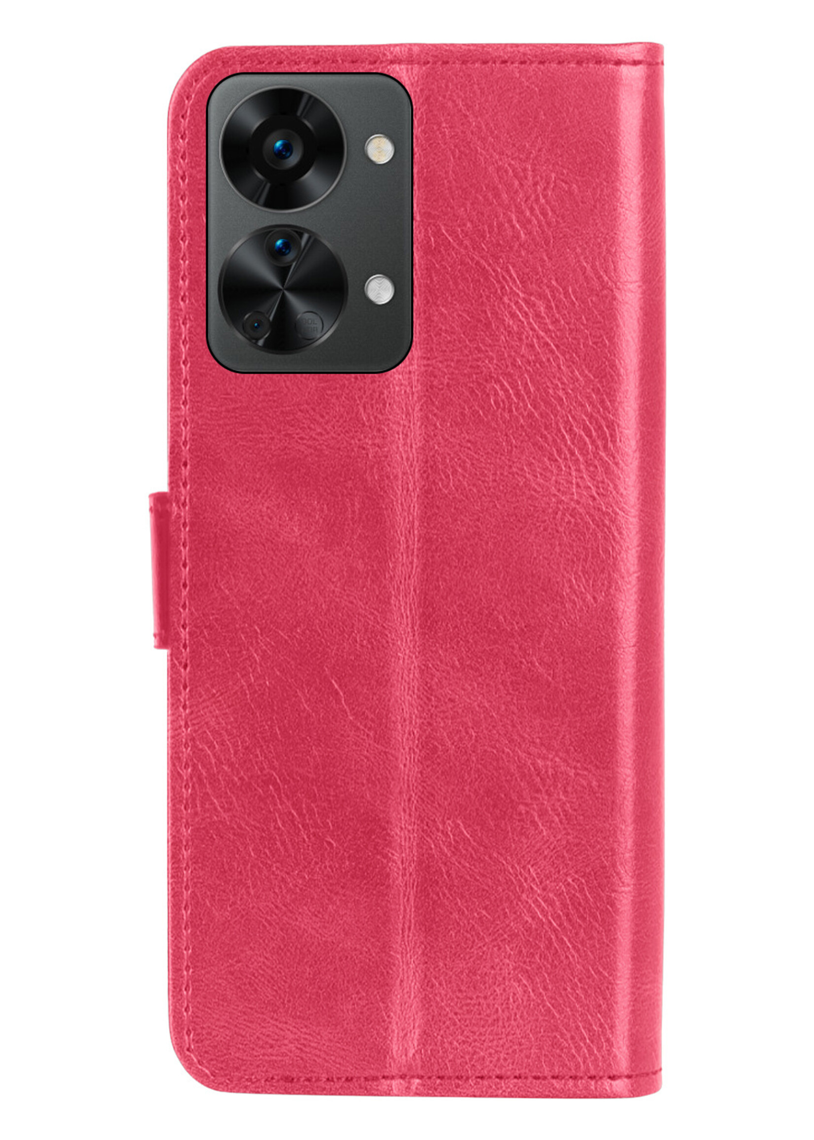 LUQ Hoesje Geschikt voor OnePlus Nord 2T Hoesje Book Case Hoes Wallet Cover Met Screenprotector - Hoes Geschikt voor OnePlus Nord 2T Hoesje Bookcase Hoes - Donkerroze