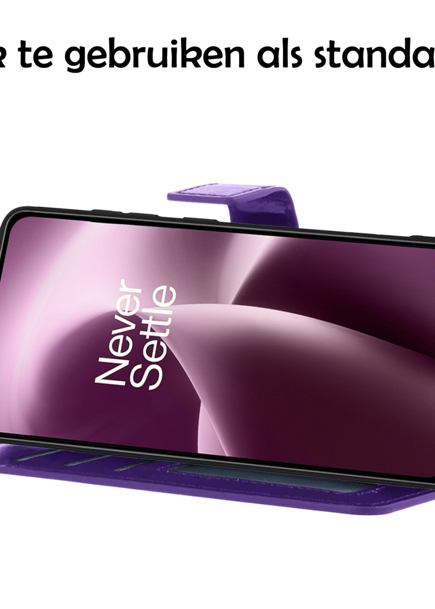 LUQ Hoesje Geschikt voor OnePlus Nord 2T Hoesje Book Case Hoes Wallet Cover Met Screenprotector - Hoes Geschikt voor OnePlus Nord 2T Hoesje Bookcase Hoes - Paars