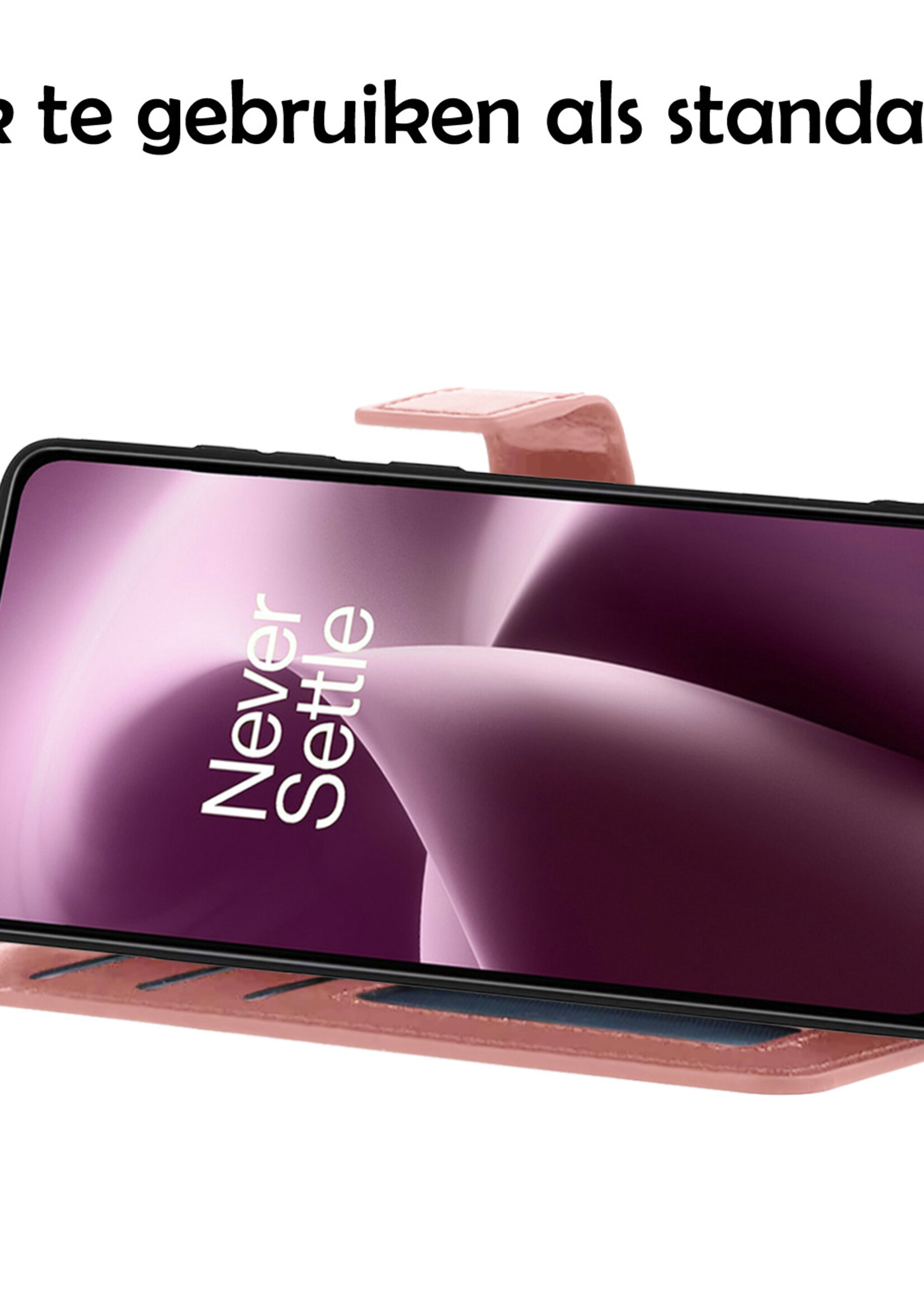LUQ Hoesje Geschikt voor OnePlus Nord 2T Hoesje Book Case Hoes Wallet Cover Met Screenprotector - Hoes Geschikt voor OnePlus Nord 2T Hoesje Bookcase Hoes - Rosé goud