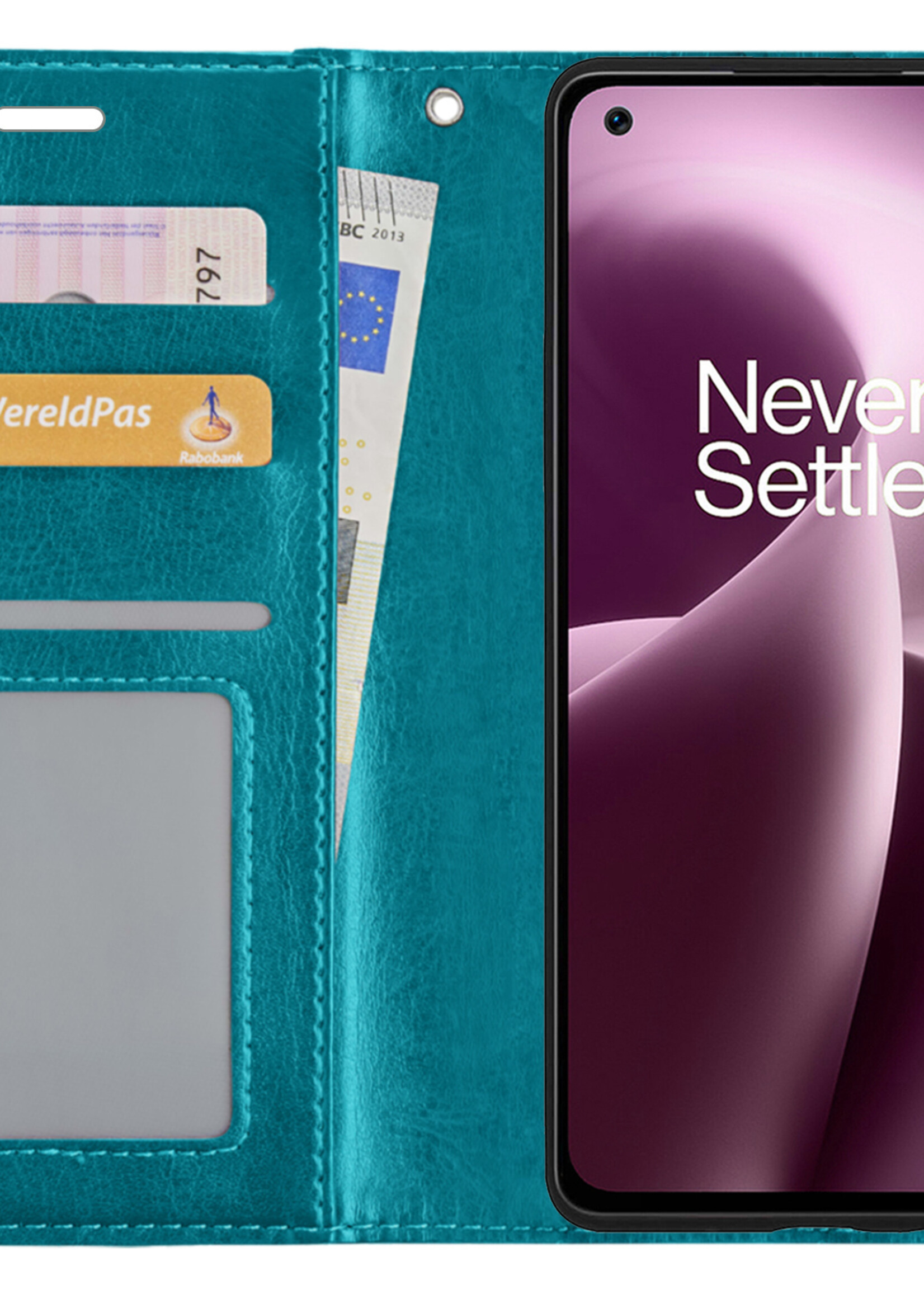 LUQ Hoesje Geschikt voor OnePlus Nord 2T Hoesje Book Case Hoes Wallet Cover Met Screenprotector - Hoes Geschikt voor OnePlus Nord 2T Hoesje Bookcase Hoes - Turquoise