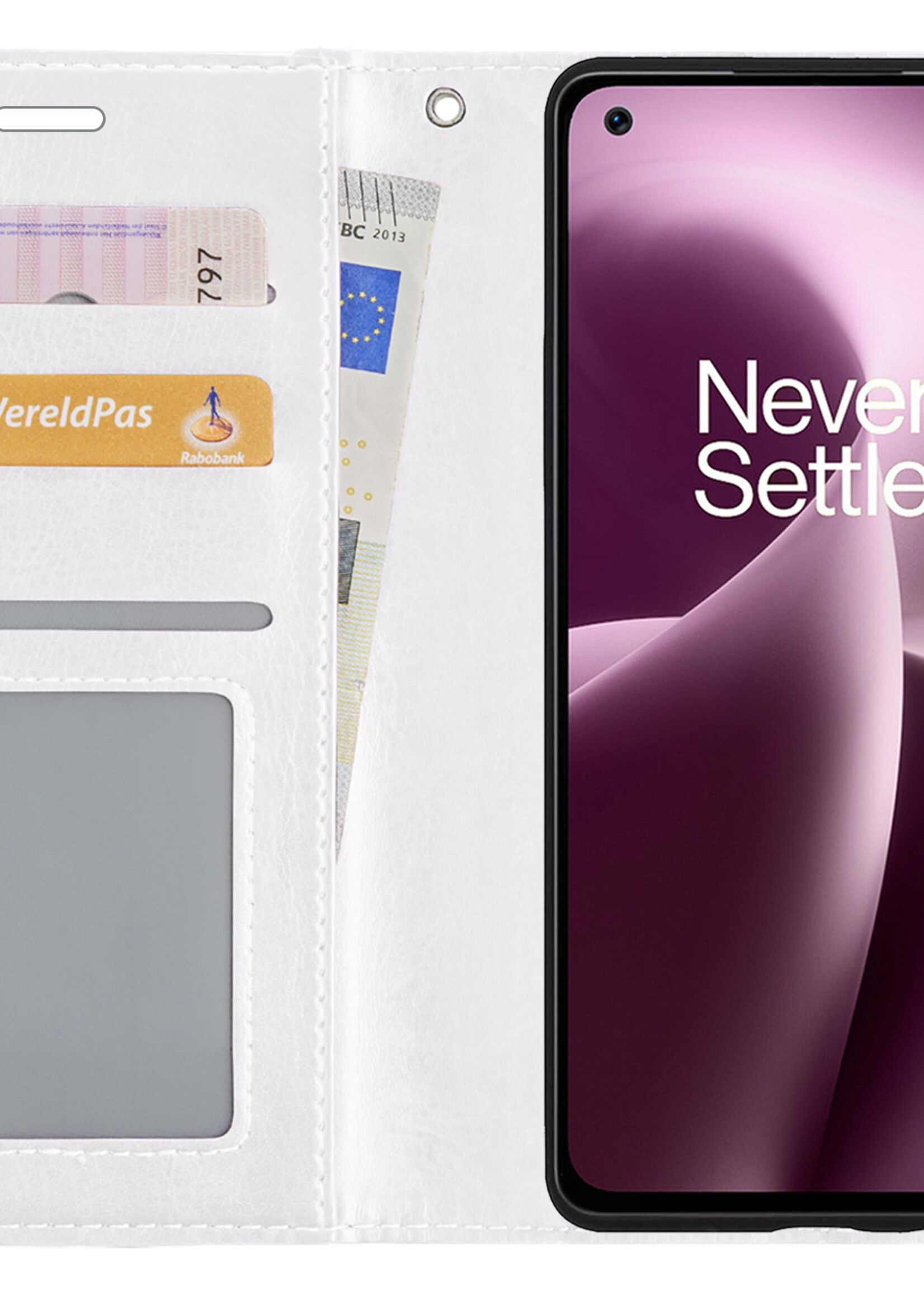 LUQ Hoesje Geschikt voor OnePlus Nord 2T Hoesje Book Case Hoes Wallet Cover Met Screenprotector - Hoes Geschikt voor OnePlus Nord 2T Hoesje Bookcase Hoes - Wit