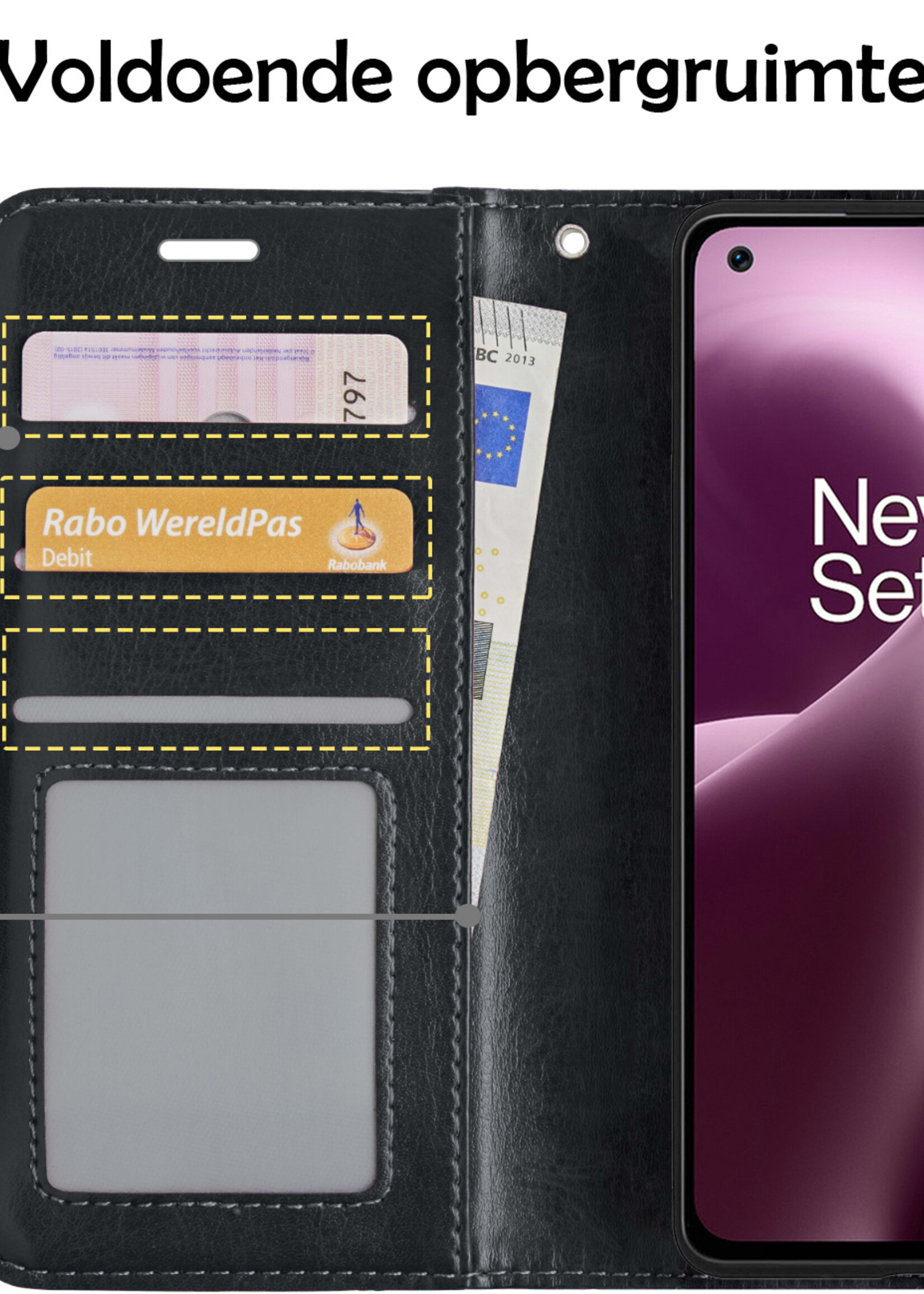 LUQ Hoesje Geschikt voor OnePlus Nord 2T Hoesje Book Case Hoes Wallet Cover Met Screenprotector - Hoes Geschikt voor OnePlus Nord 2T Hoesje Bookcase Hoes - Zwart