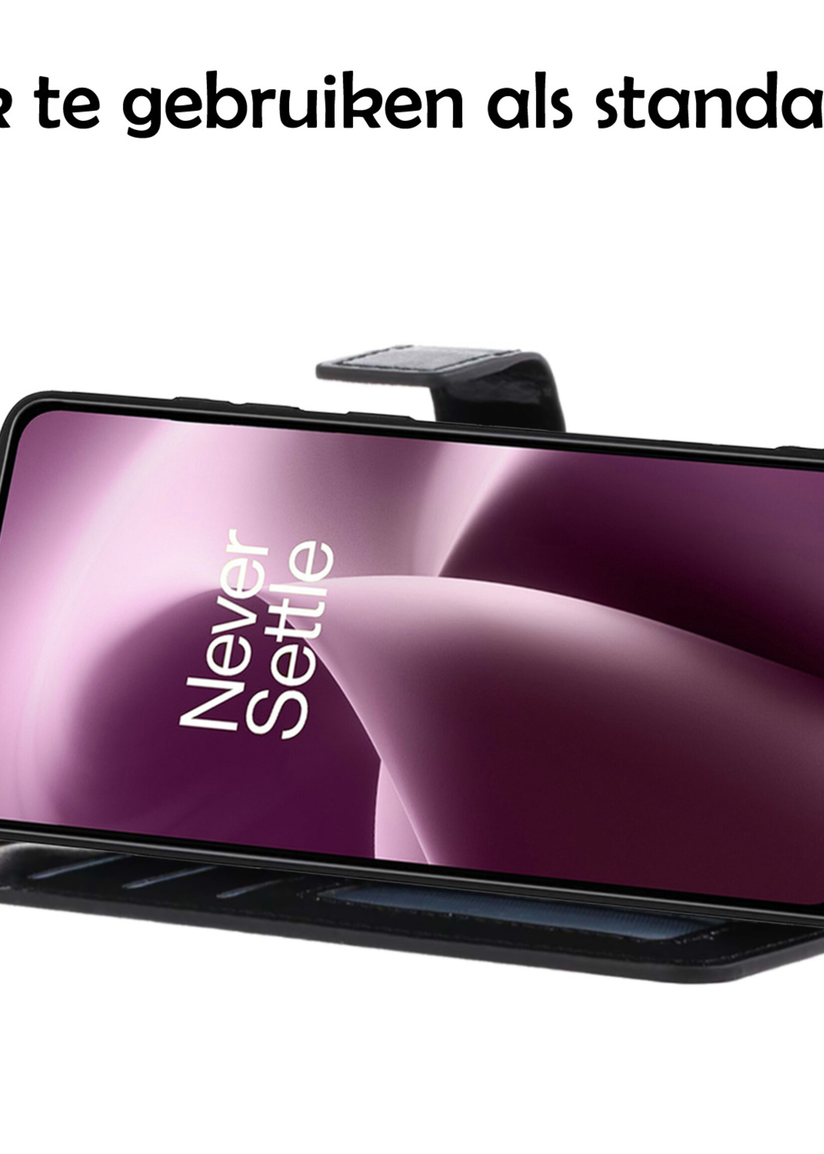 LUQ Hoesje Geschikt voor OnePlus Nord 2T Hoesje Book Case Hoes Wallet Cover Met Screenprotector - Hoes Geschikt voor OnePlus Nord 2T Hoesje Bookcase Hoes - Zwart