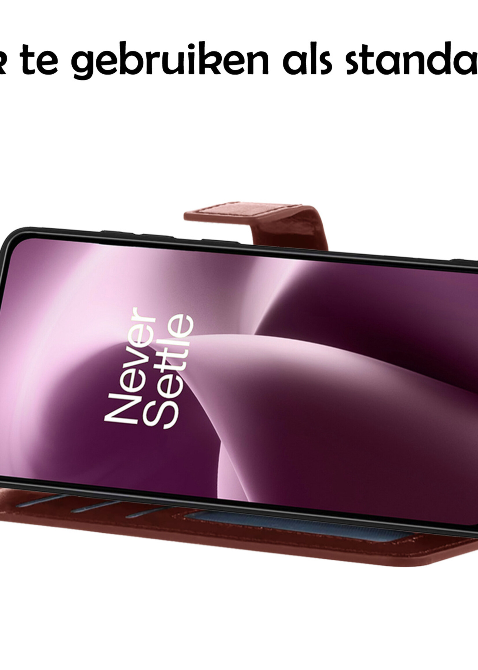 LUQ Hoesje Geschikt voor OnePlus Nord 2T Hoesje Book Case Hoes Wallet Cover Met 2x Screenprotector - Hoes Geschikt voor OnePlus Nord 2T Hoesje Bookcase Hoes - Bruin