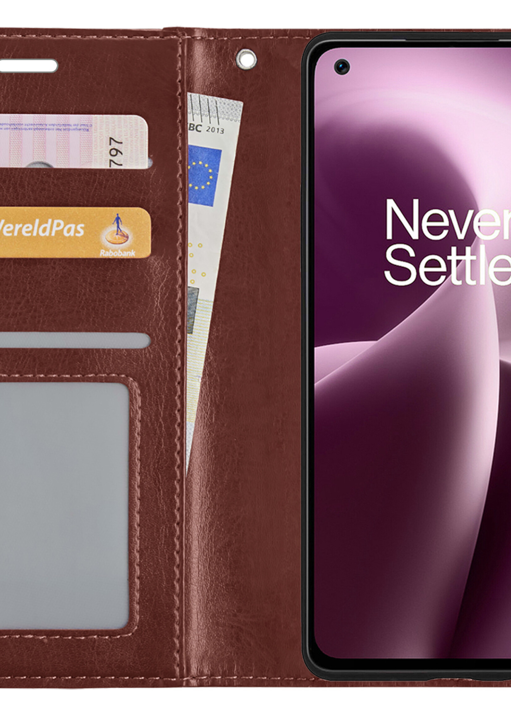 LUQ Hoesje Geschikt voor OnePlus Nord 2T Hoesje Book Case Hoes Wallet Cover Met 2x Screenprotector - Hoes Geschikt voor OnePlus Nord 2T Hoesje Bookcase Hoes - Bruin