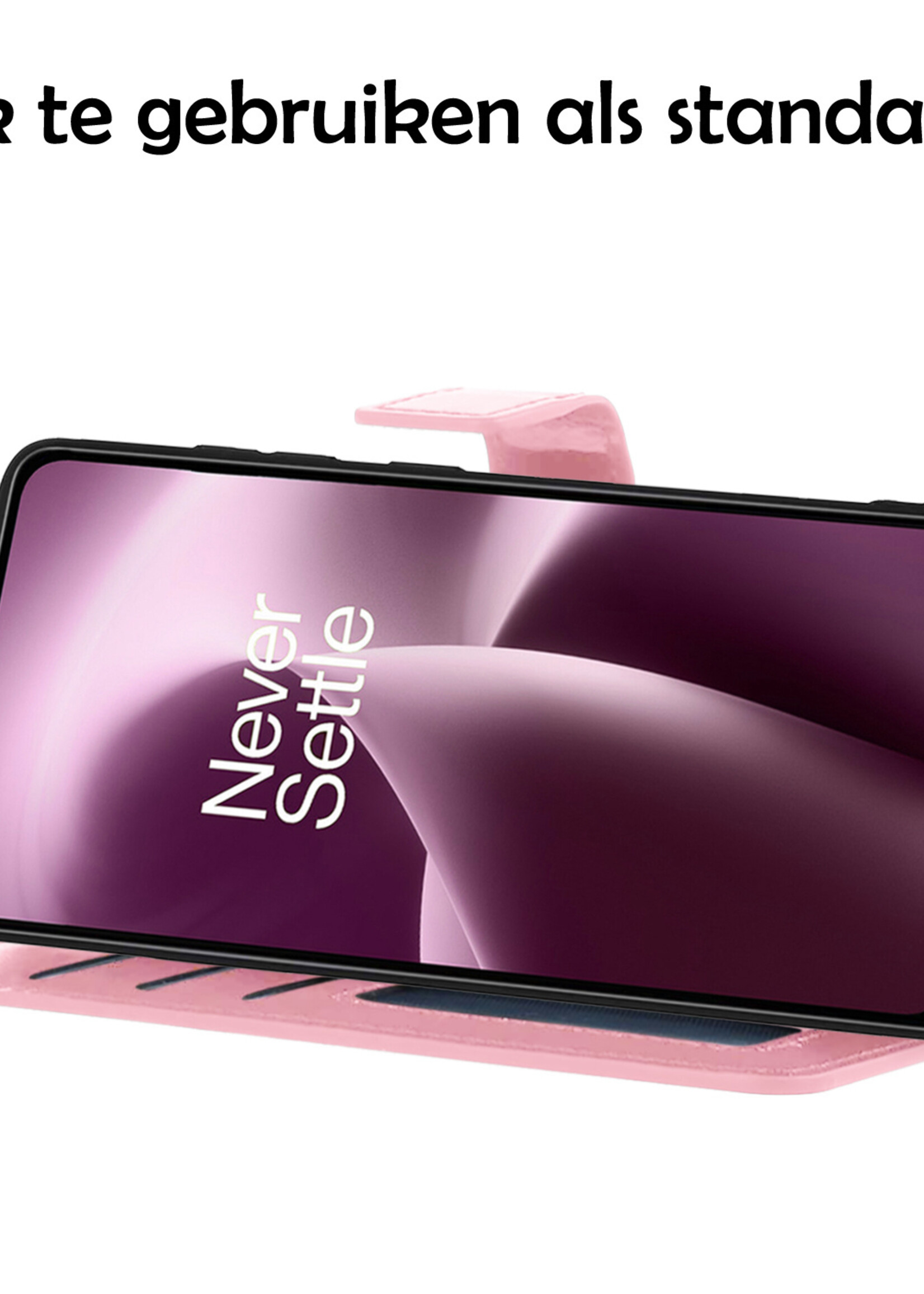 LUQ Hoesje Geschikt voor OnePlus Nord 2T Hoesje Book Case Hoes Wallet Cover Met 2x Screenprotector - Hoes Geschikt voor OnePlus Nord 2T Hoesje Bookcase Hoes - Lichtroze