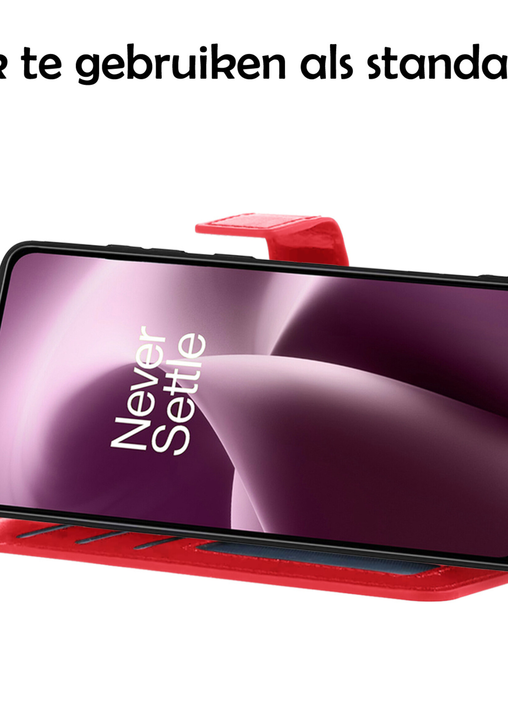 LUQ Hoesje Geschikt voor OnePlus Nord 2T Hoesje Book Case Hoes Wallet Cover Met 2x Screenprotector - Hoes Geschikt voor OnePlus Nord 2T Hoesje Bookcase Hoes - Rood