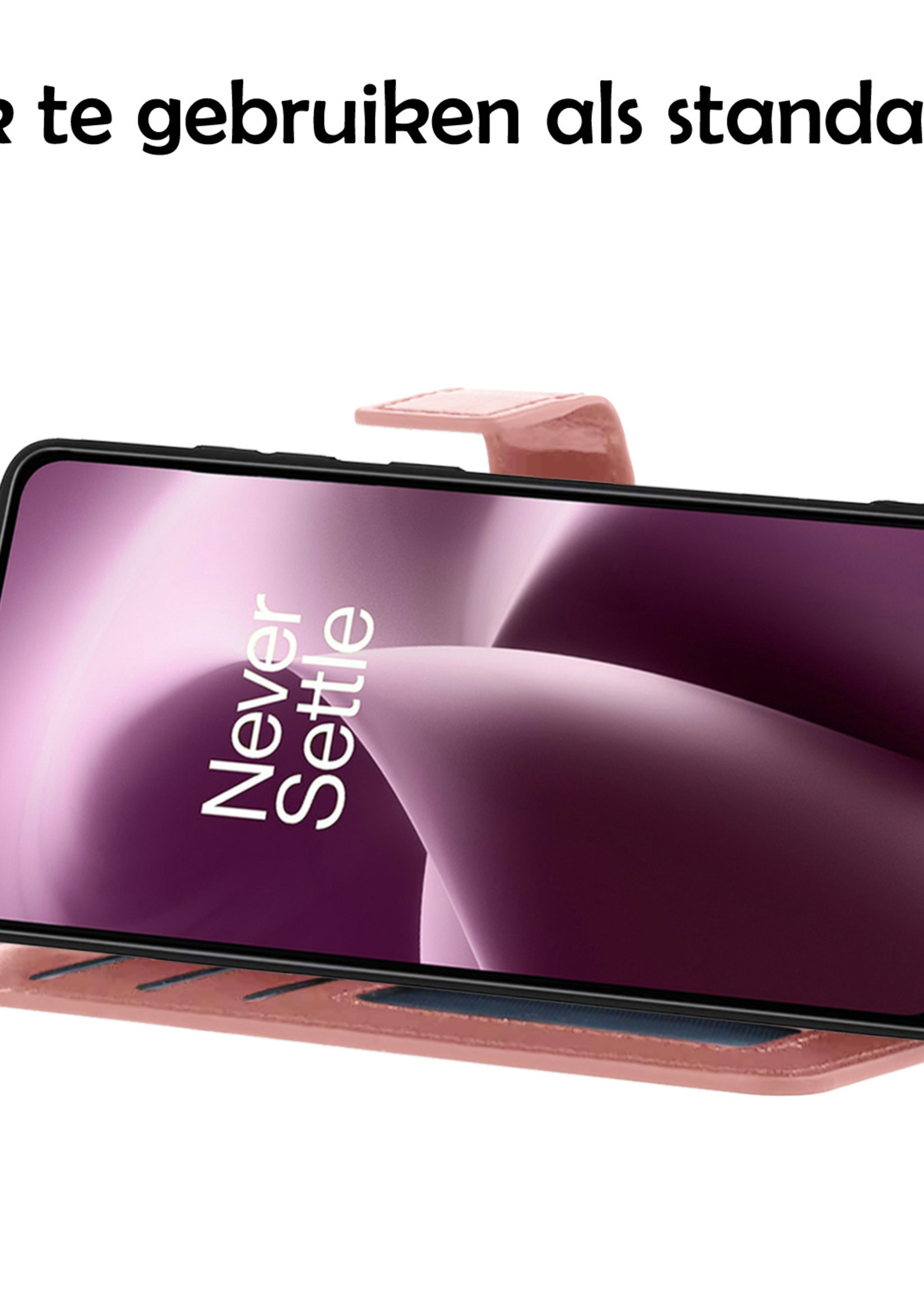 LUQ Hoesje Geschikt voor OnePlus Nord 2T Hoesje Book Case Hoes Wallet Cover Met 2x Screenprotector - Hoes Geschikt voor OnePlus Nord 2T Hoesje Bookcase Hoes - Rosé goud