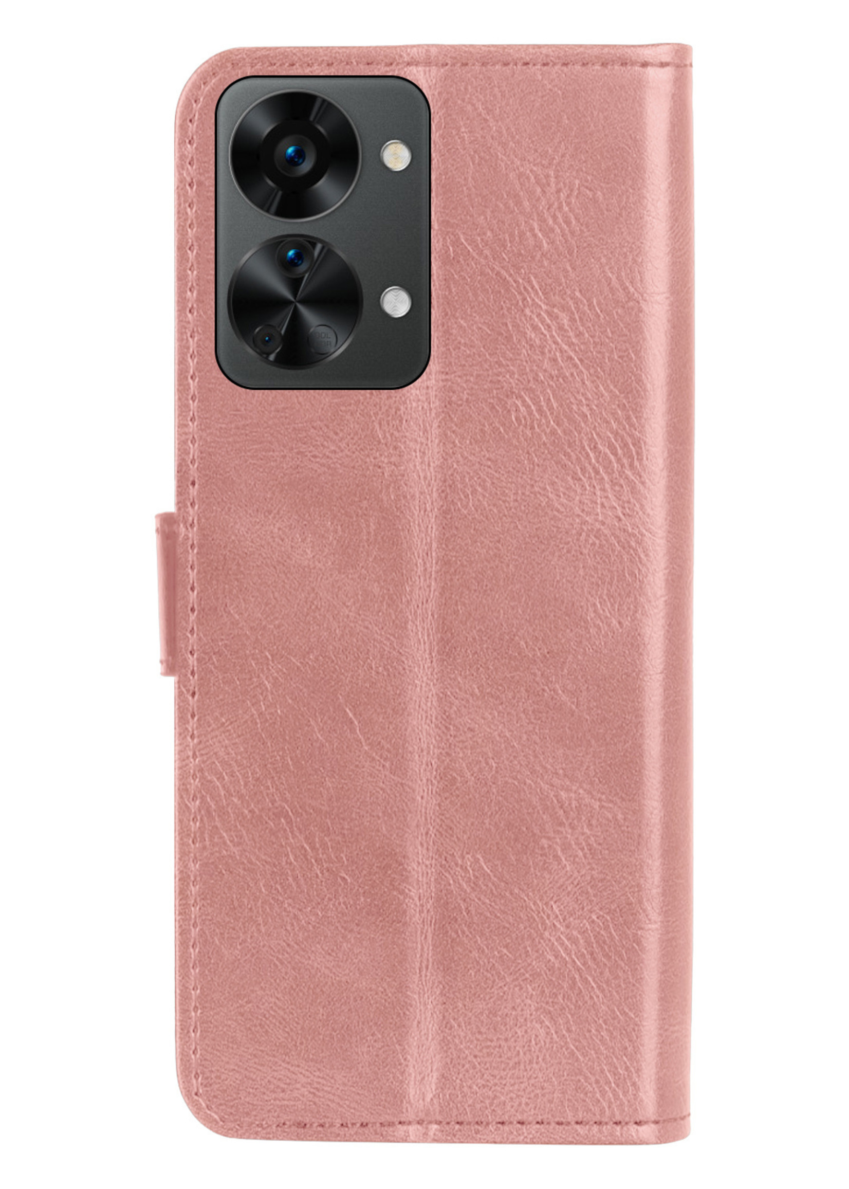 LUQ Hoesje Geschikt voor OnePlus Nord 2T Hoesje Book Case Hoes Wallet Cover Met 2x Screenprotector - Hoes Geschikt voor OnePlus Nord 2T Hoesje Bookcase Hoes - Rosé goud