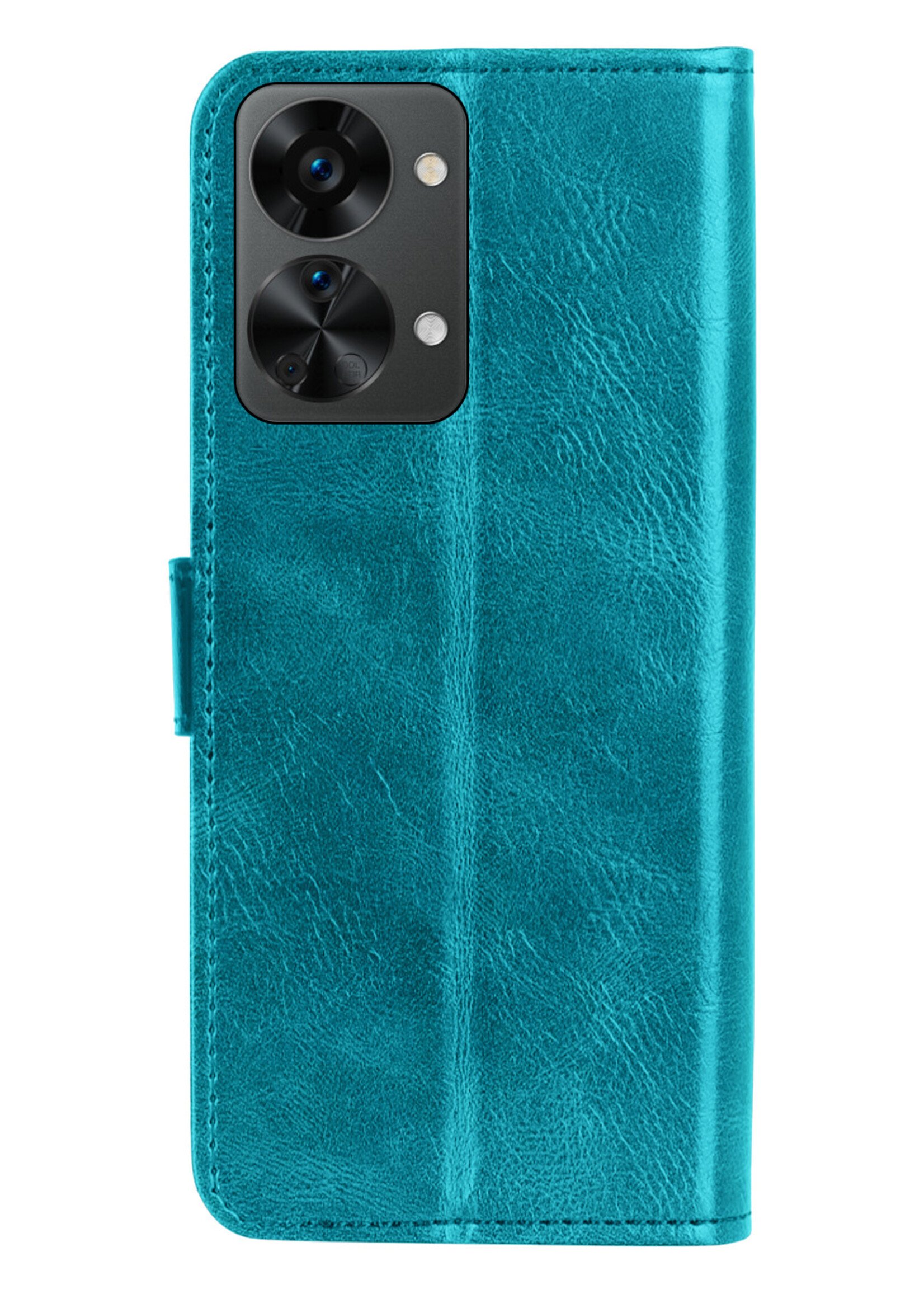 LUQ Hoesje Geschikt voor OnePlus Nord 2T Hoesje Book Case Hoes Wallet Cover Met 2x Screenprotector - Hoes Geschikt voor OnePlus Nord 2T Hoesje Bookcase Hoes - Turquoise