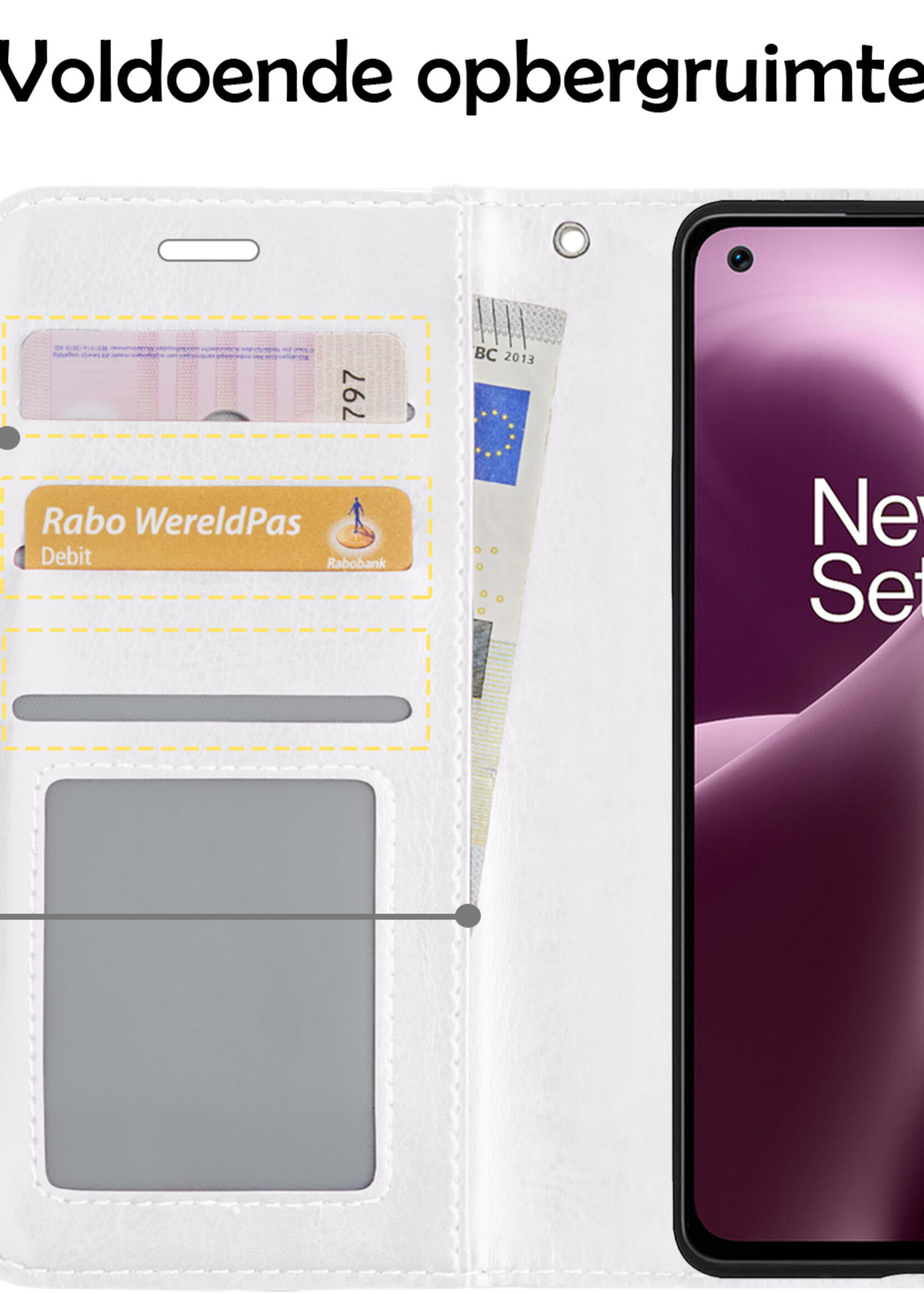 LUQ Hoesje Geschikt voor OnePlus Nord 2T Hoesje Book Case Hoes Wallet Cover Met 2x Screenprotector - Hoes Geschikt voor OnePlus Nord 2T Hoesje Bookcase Hoes - Wit