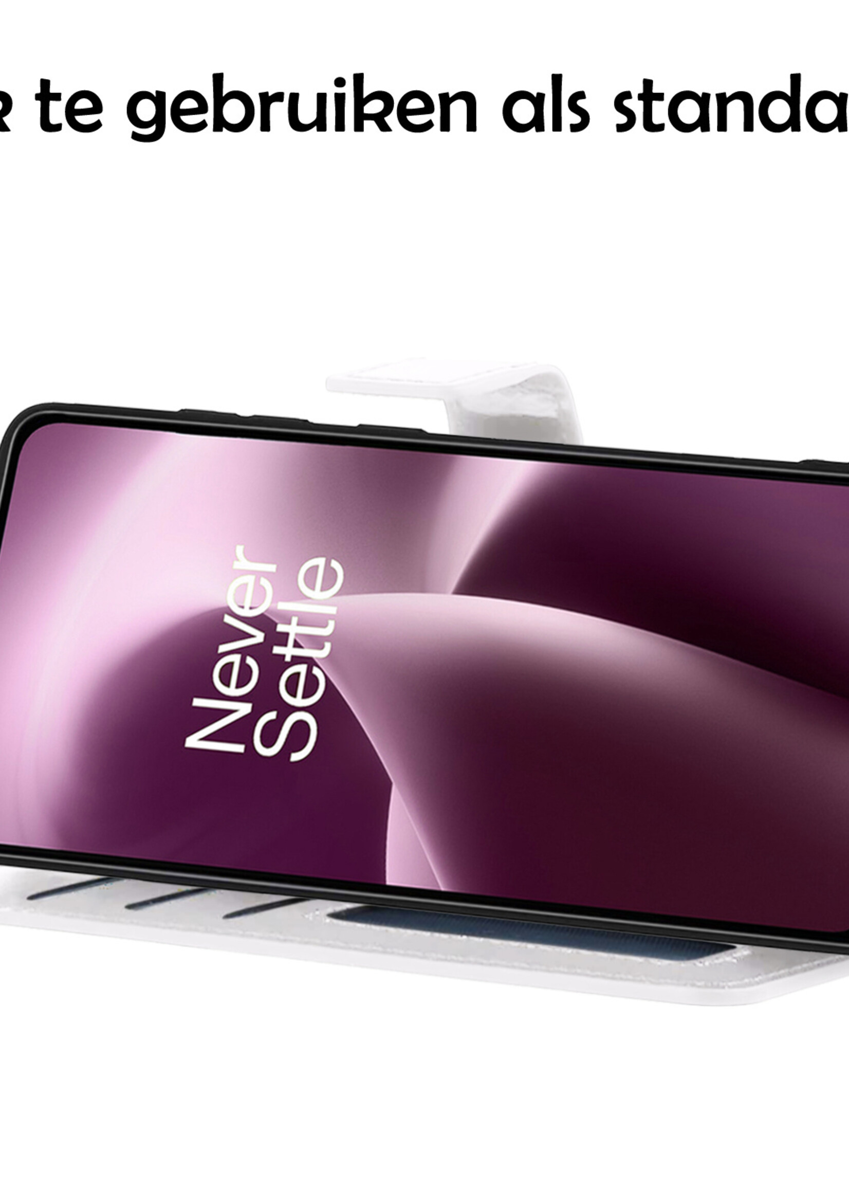 LUQ Hoesje Geschikt voor OnePlus Nord 2T Hoesje Book Case Hoes Wallet Cover Met 2x Screenprotector - Hoes Geschikt voor OnePlus Nord 2T Hoesje Bookcase Hoes - Wit
