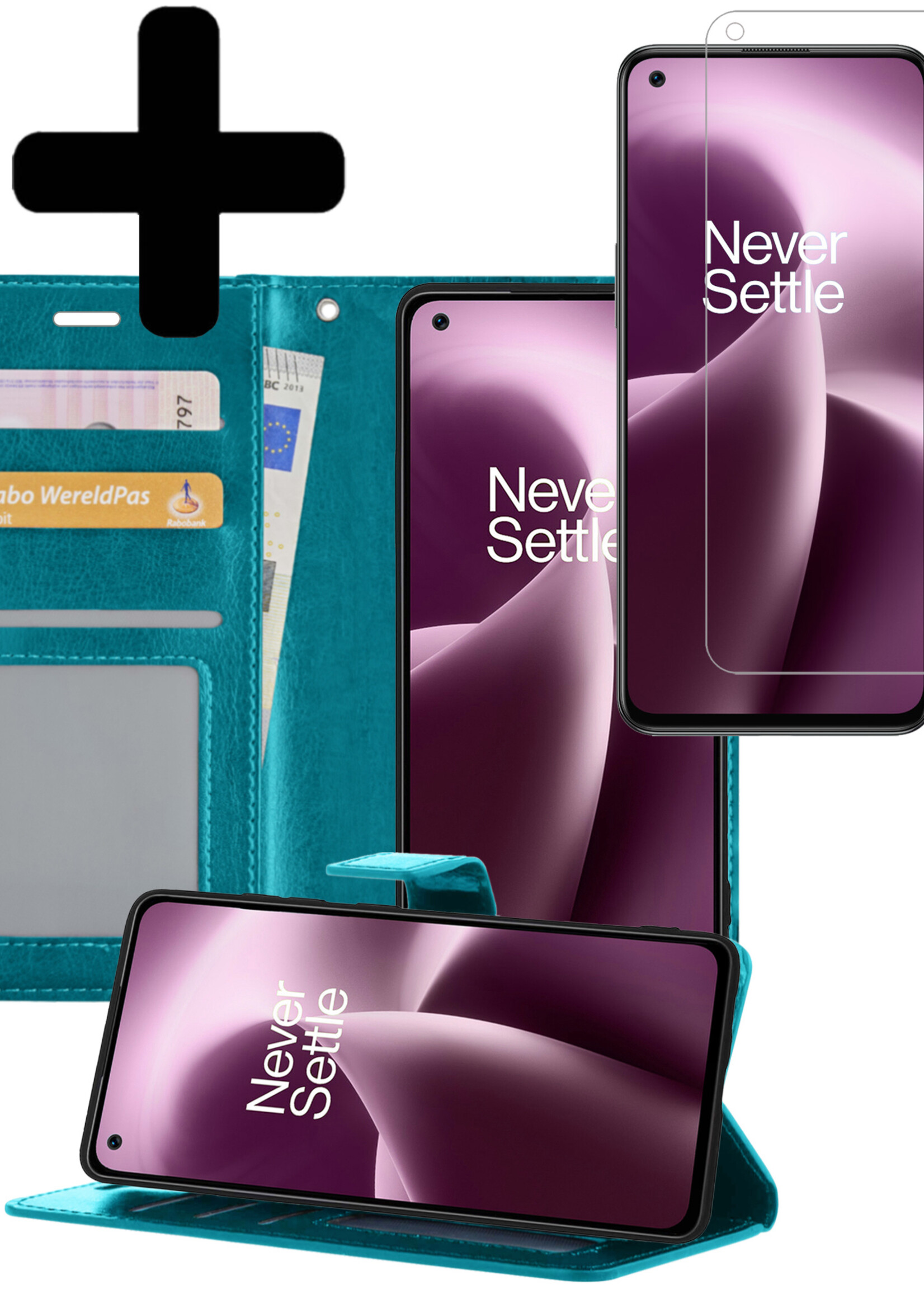 LUQ Hoesje Geschikt voor OnePlus Nord 2T Hoesje Book Case Hoes Wallet Cover Met Screenprotector - Hoes Geschikt voor OnePlus Nord 2T Hoesje Bookcase Hoes - Turquoise