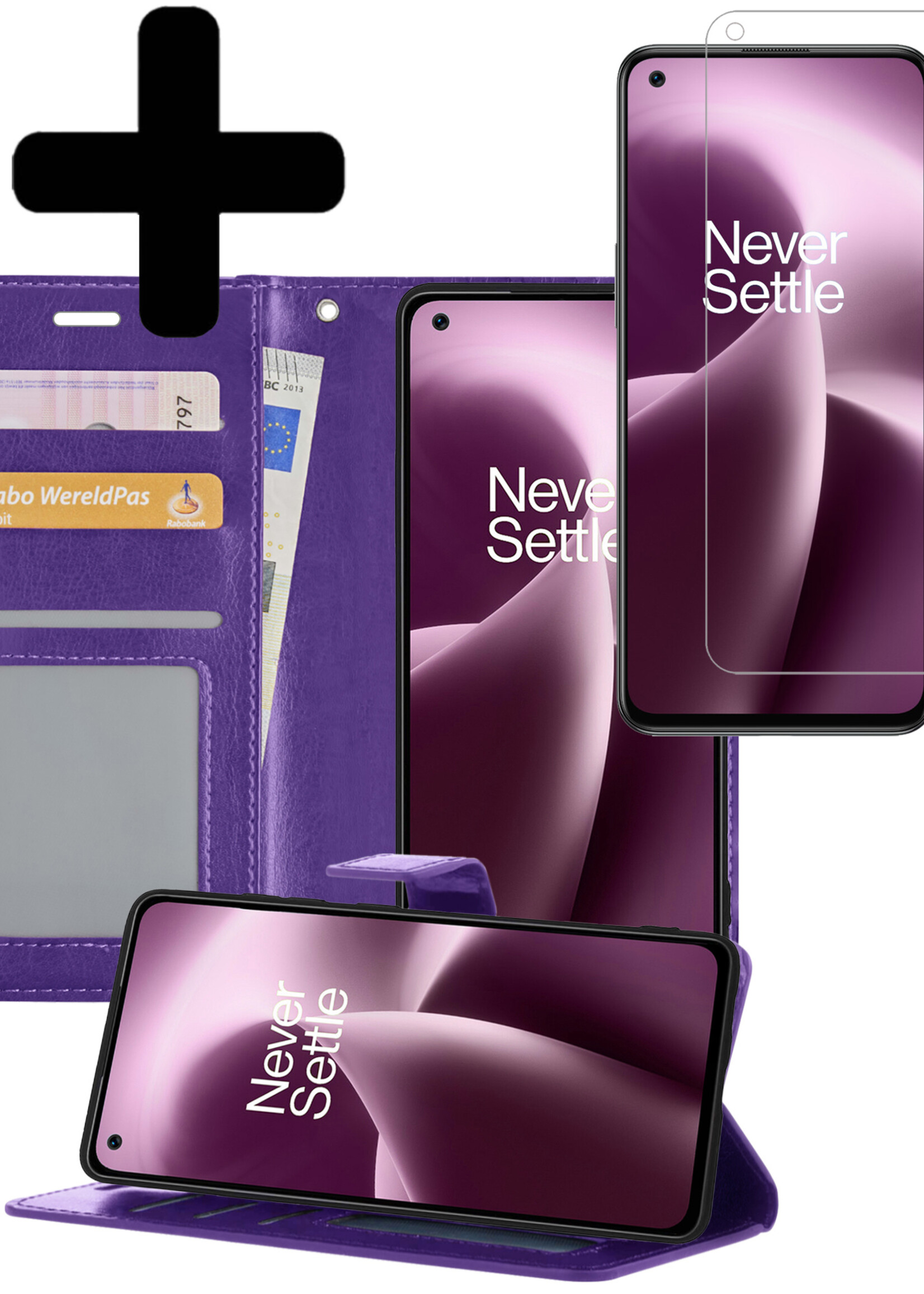 LUQ Hoesje Geschikt voor OnePlus Nord 2T Hoesje Book Case Hoes Wallet Cover Met Screenprotector - Hoes Geschikt voor OnePlus Nord 2T Hoesje Bookcase Hoes - Paars