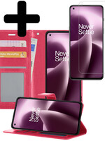 LUQ LUQ OnePlus Nord 2T Hoesje Bookcase Donkerroze Met Screenprotector