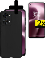 LUQ LUQ OnePlus Nord 2T Hoesje Siliconen Met 2x Screenprotector - Zwart
