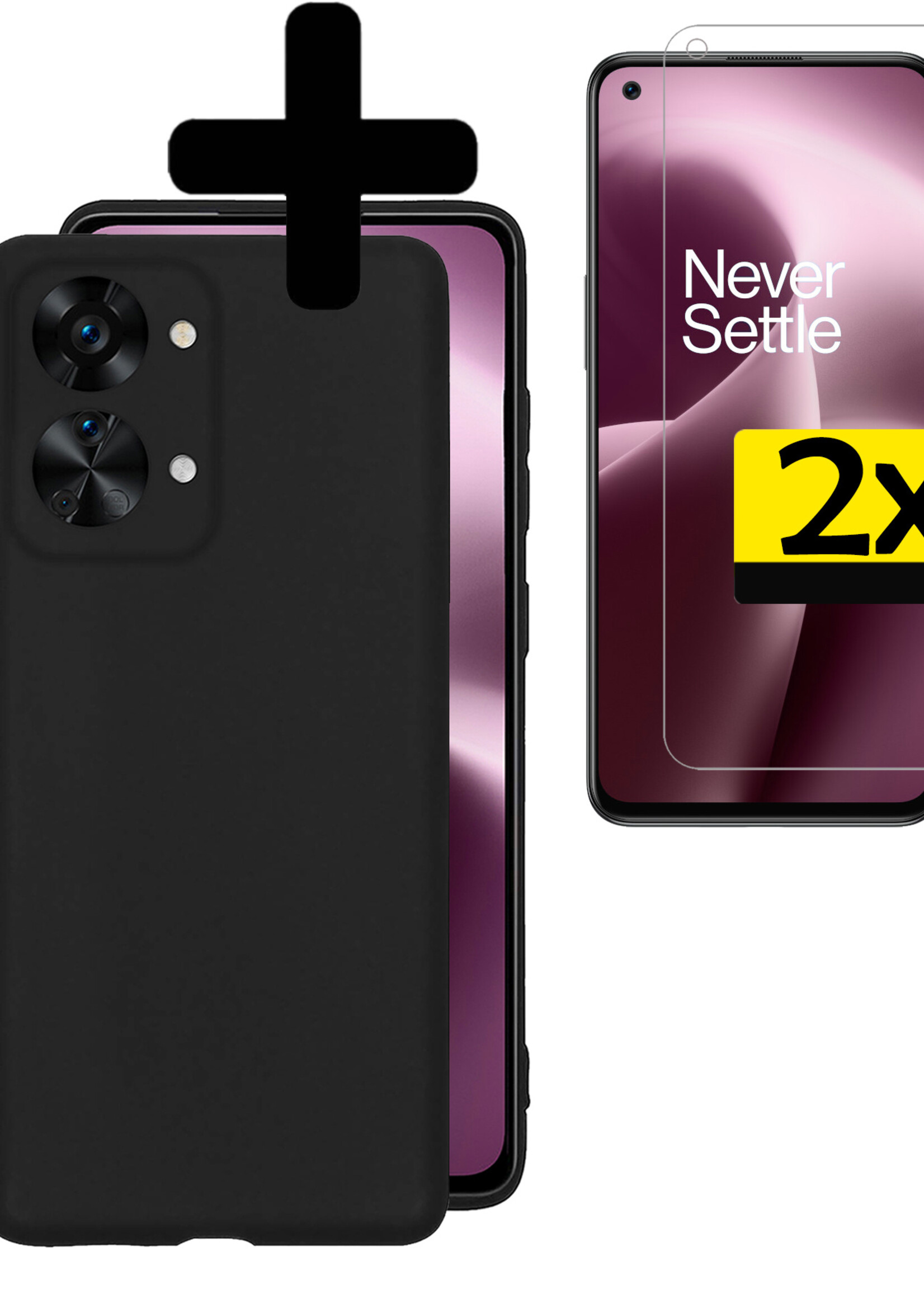 Hoesje Geschikt voor OnePlus Nord 2T Hoesje Siliconen Case Met 2x Screenprotector - Hoes Geschikt voor OnePlus Nord 2T Hoes Siliconen - Zwart