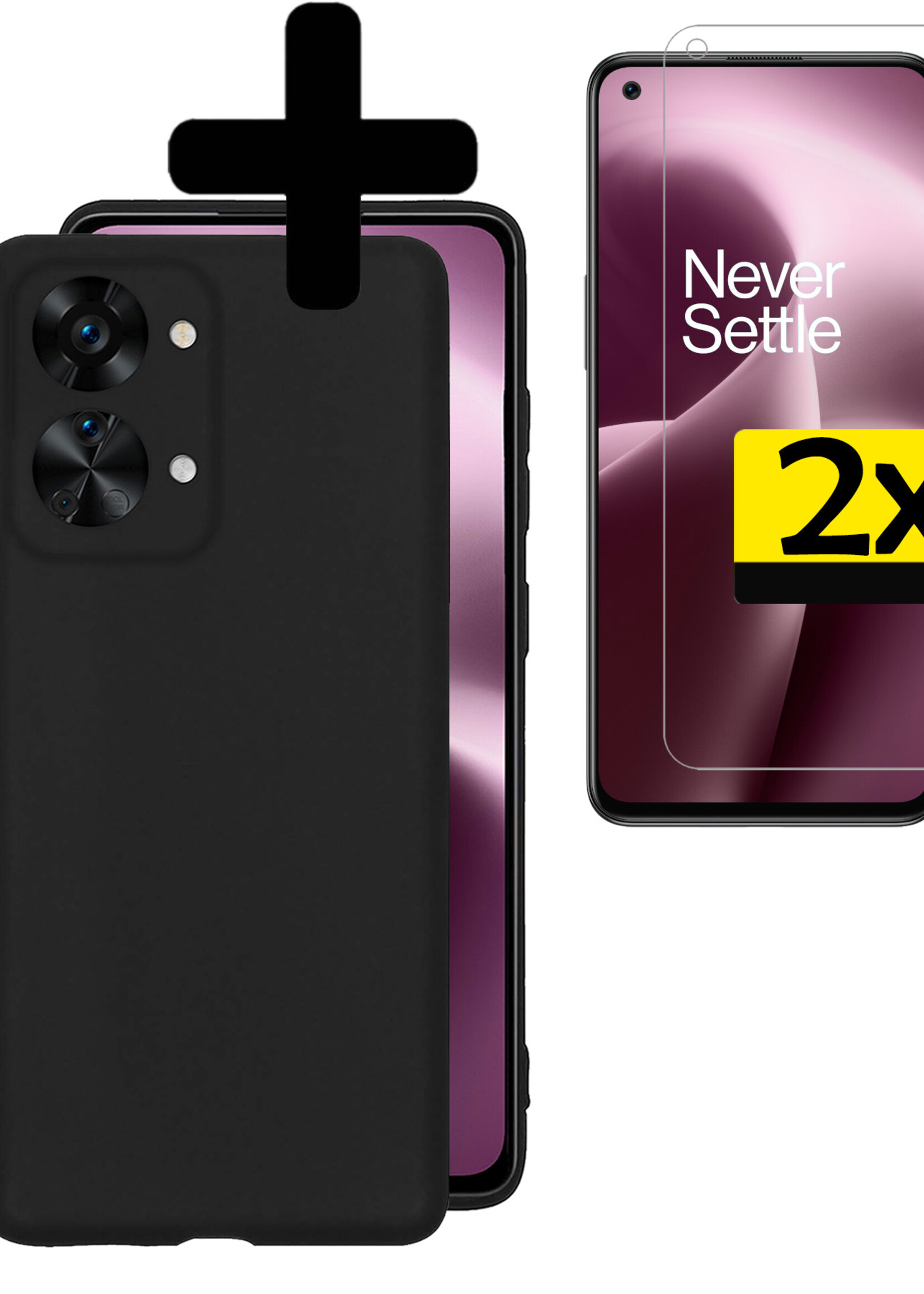 LUQ Hoesje Geschikt voor OnePlus Nord 2T Hoesje Siliconen Case Met 2x Screenprotector - Hoes Geschikt voor OnePlus Nord 2T Hoes Siliconen - Zwart