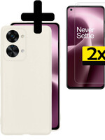 LUQ LUQ OnePlus Nord 2T Hoesje Siliconen Met 2x Screenprotector - Wit