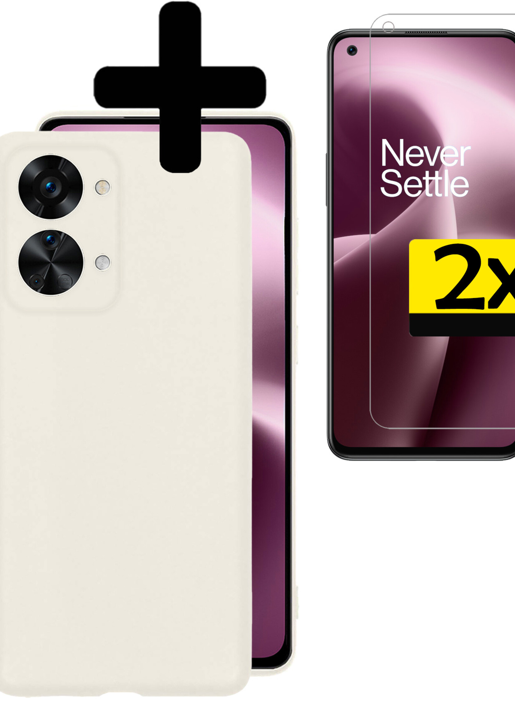 LUQ Hoesje Geschikt voor OnePlus Nord 2T Hoesje Siliconen Case Met 2x Screenprotector - Hoes Geschikt voor OnePlus Nord 2T Hoes Siliconen - Wit