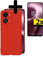 LUQ LUQ OnePlus Nord 2T Hoesje Siliconen Met 2x Screenprotector - Rood