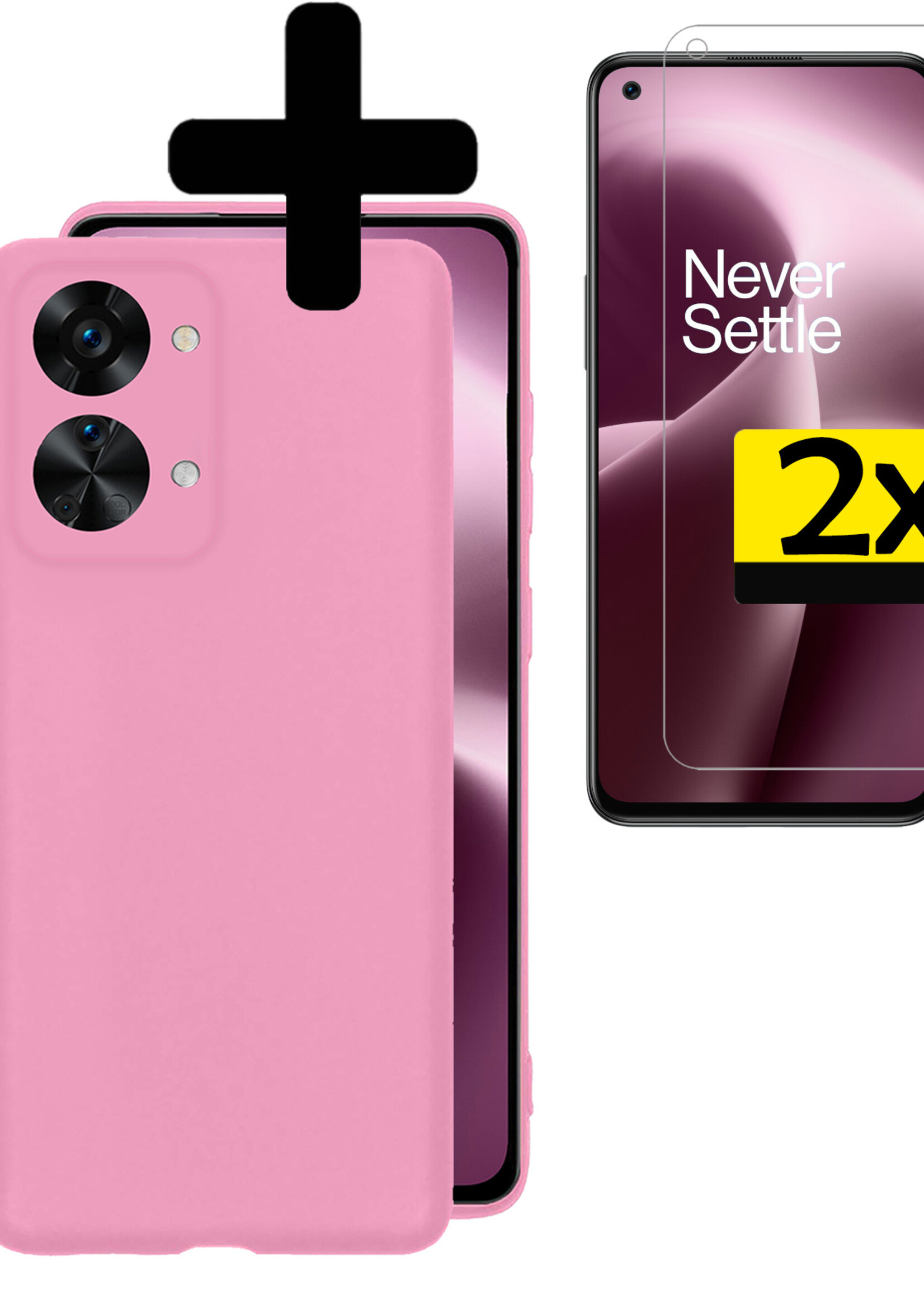 LUQ Hoesje Geschikt voor OnePlus Nord 2T Hoesje Siliconen Case Met 2x Screenprotector - Hoes Geschikt voor OnePlus Nord 2T Hoes Siliconen - Lichtroze