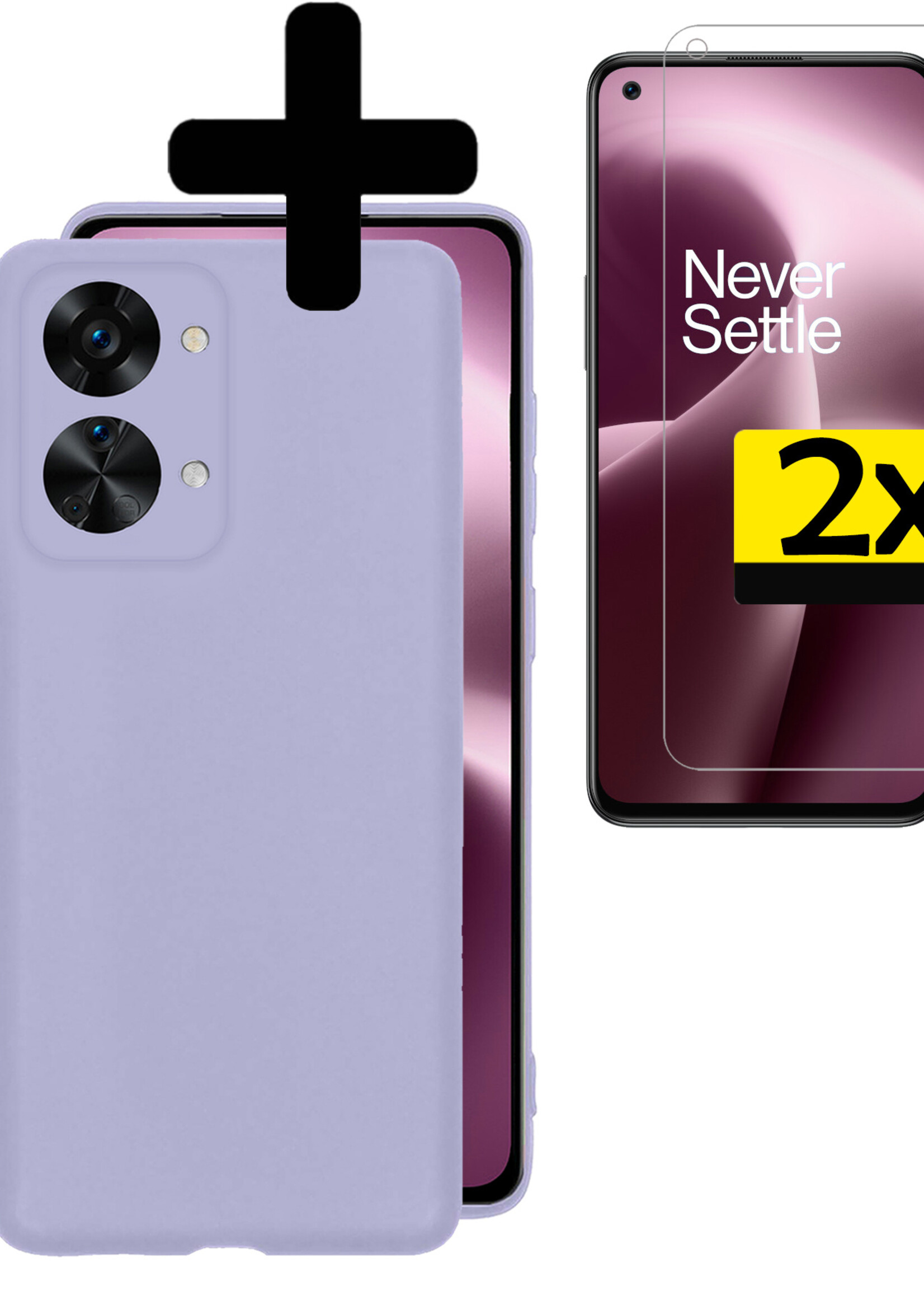 LUQ Hoesje Geschikt voor OnePlus Nord 2T Hoesje Siliconen Case Met 2x Screenprotector - Hoes Geschikt voor OnePlus Nord 2T Hoes Siliconen - Lila
