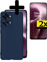 LUQ LUQ OnePlus Nord 2T Hoesje Siliconen Met 2x Screenprotector - Donkerblauw