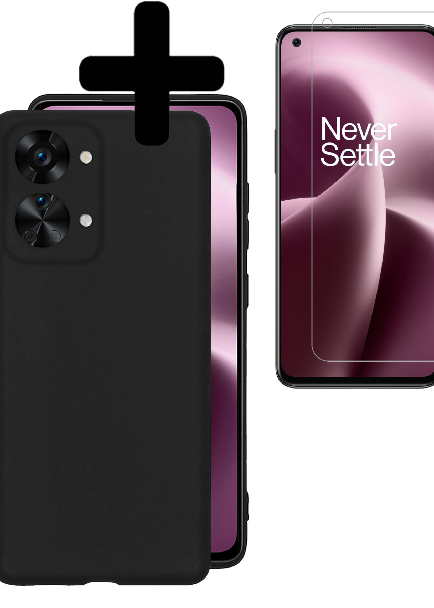LUQ Hoesje Geschikt voor OnePlus Nord 2T Hoesje Siliconen Case Met Screenprotector - Hoes Geschikt voor OnePlus Nord 2T Hoes Siliconen - Zwart