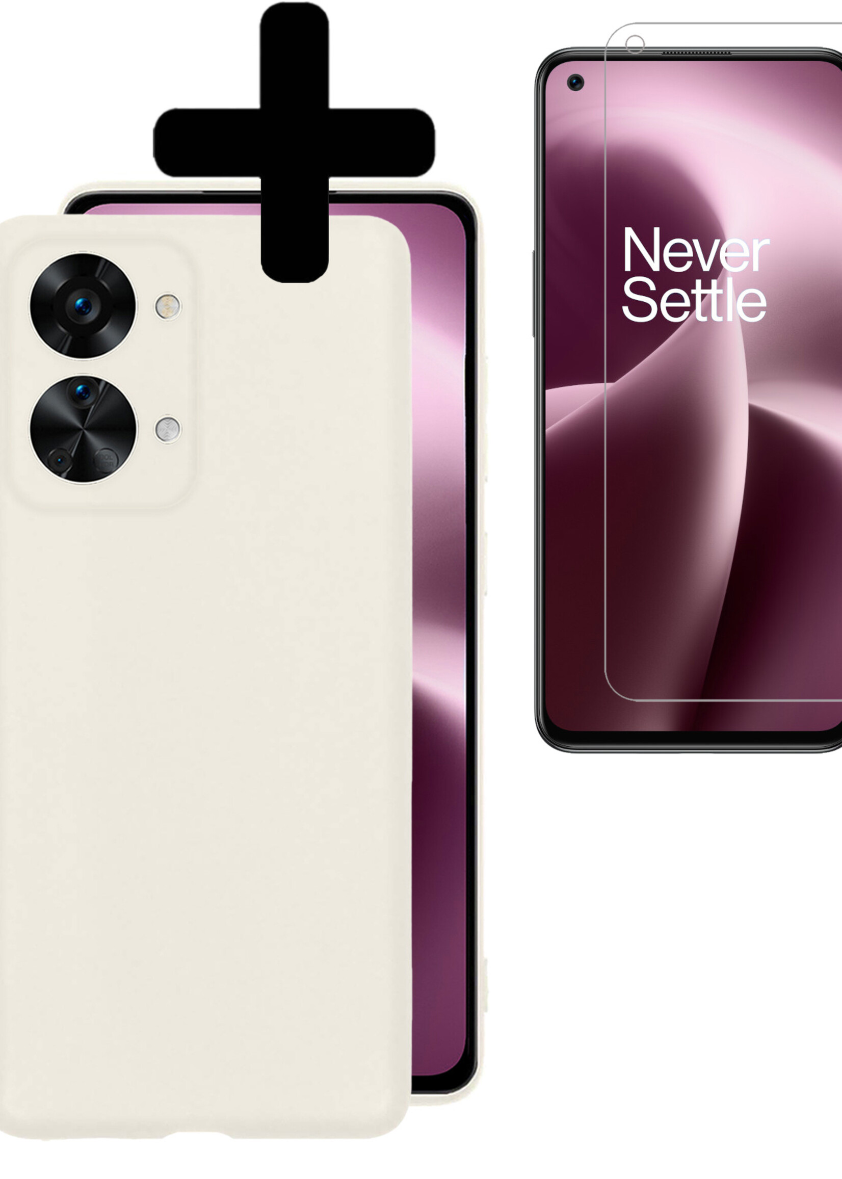 LUQ Hoesje Geschikt voor OnePlus Nord 2T Hoesje Siliconen Case Met Screenprotector - Hoes Geschikt voor OnePlus Nord 2T Hoes Siliconen - Wit