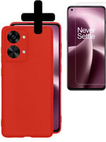 LUQ LUQ OnePlus Nord 2T Hoesje Siliconen Met Screenprotector - Rood