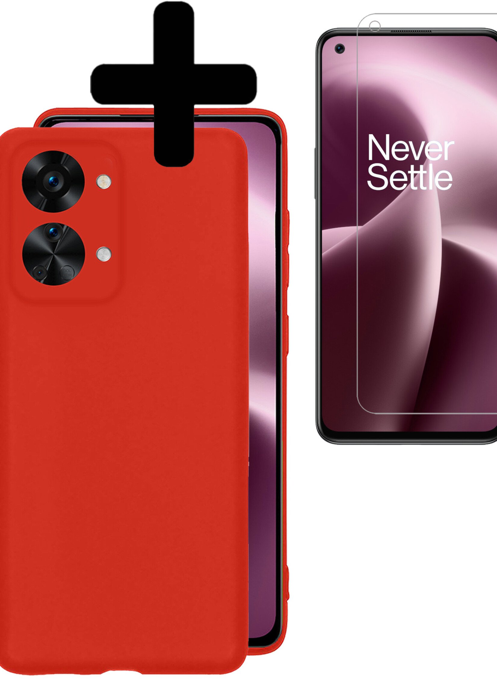 LUQ Hoesje Geschikt voor OnePlus Nord 2T Hoesje Siliconen Case Met Screenprotector - Hoes Geschikt voor OnePlus Nord 2T Hoes Siliconen - Rood